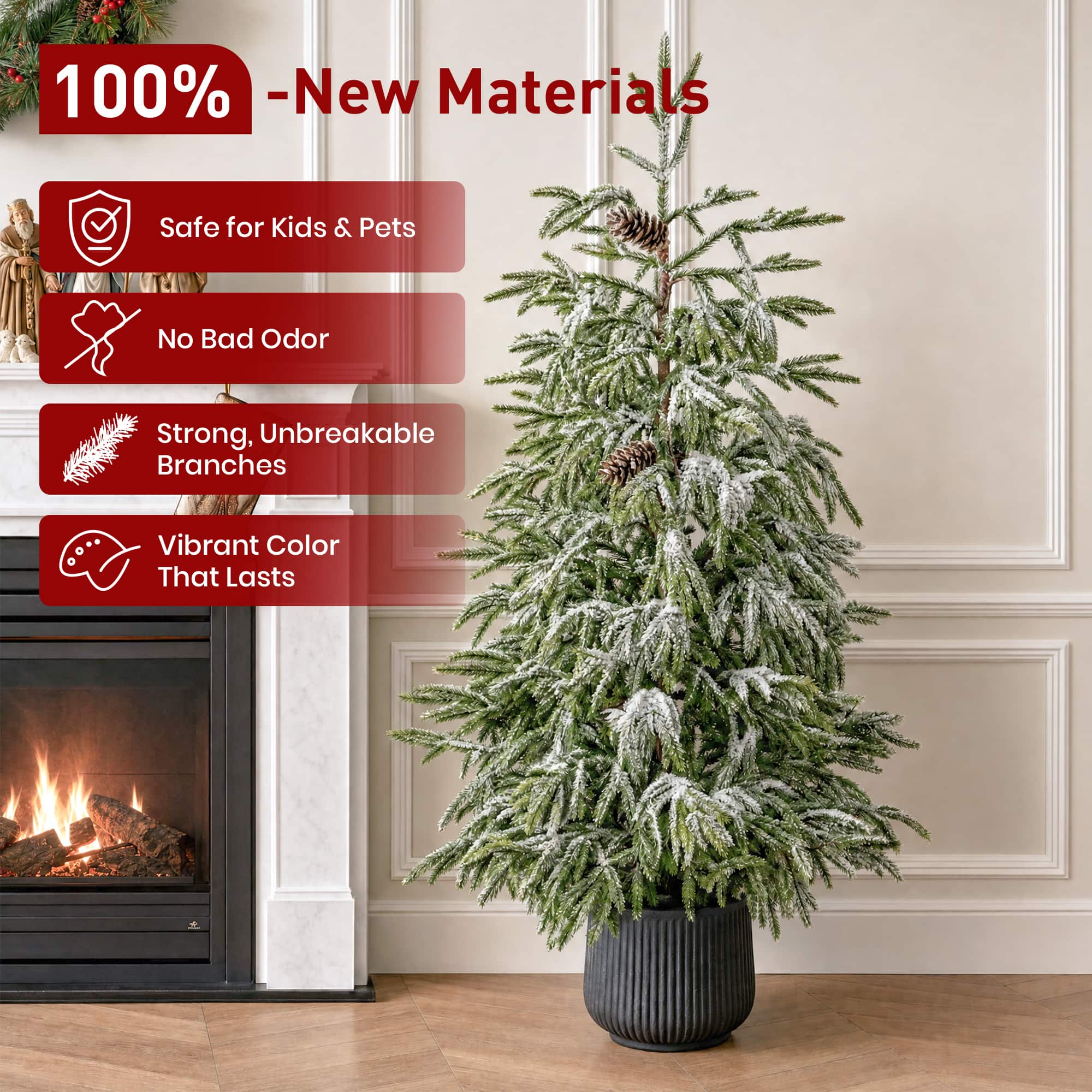 Glitzhome® 4ft. Unlit Frosted Norfolk Pine Christmas Porch Tree with Pinecones