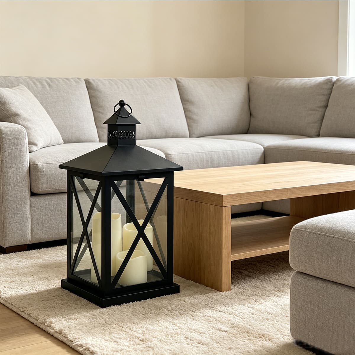 19" Black Lantern with 3 LED Candles by Ashland®