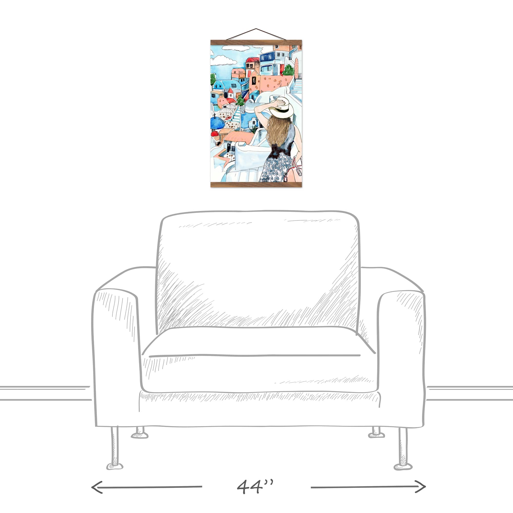 Girl Greece Teak Hanging Canvas