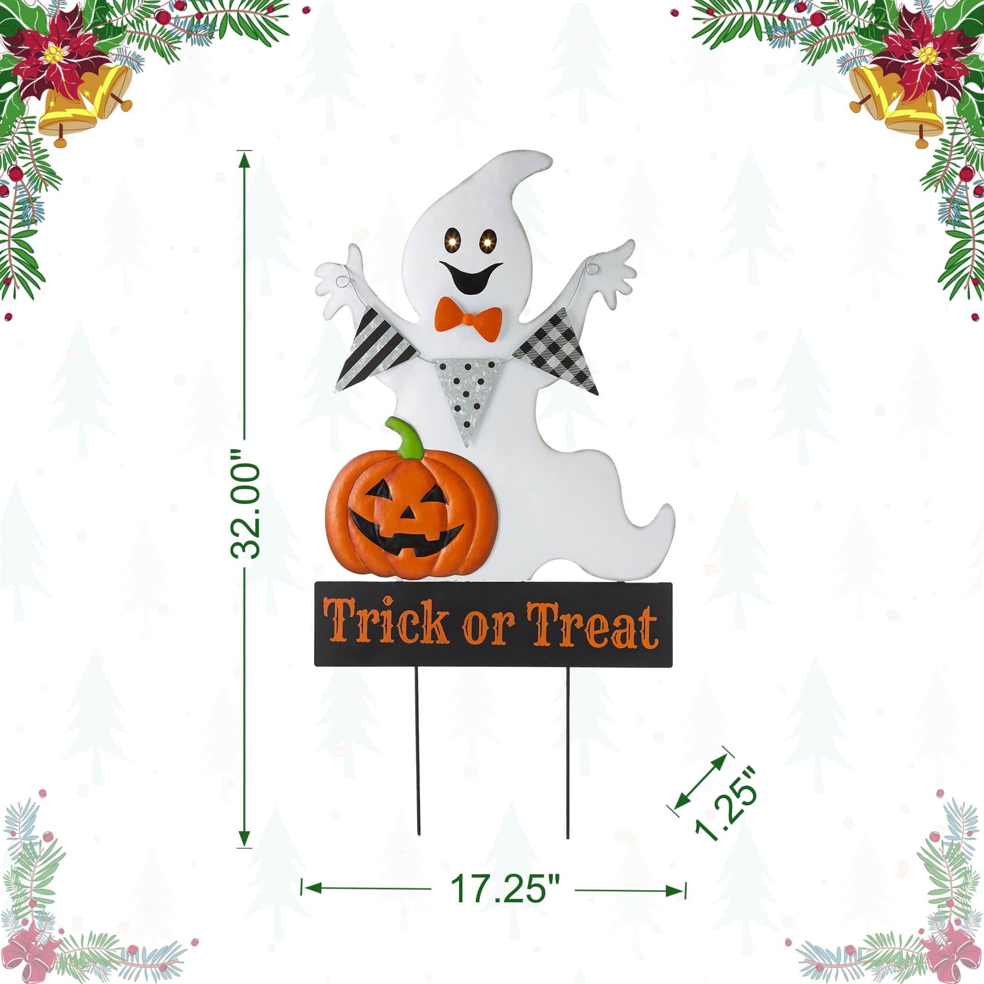 Glitzhome® 32" Lighted Metal Halloween Ghost Yard Stake with Timer