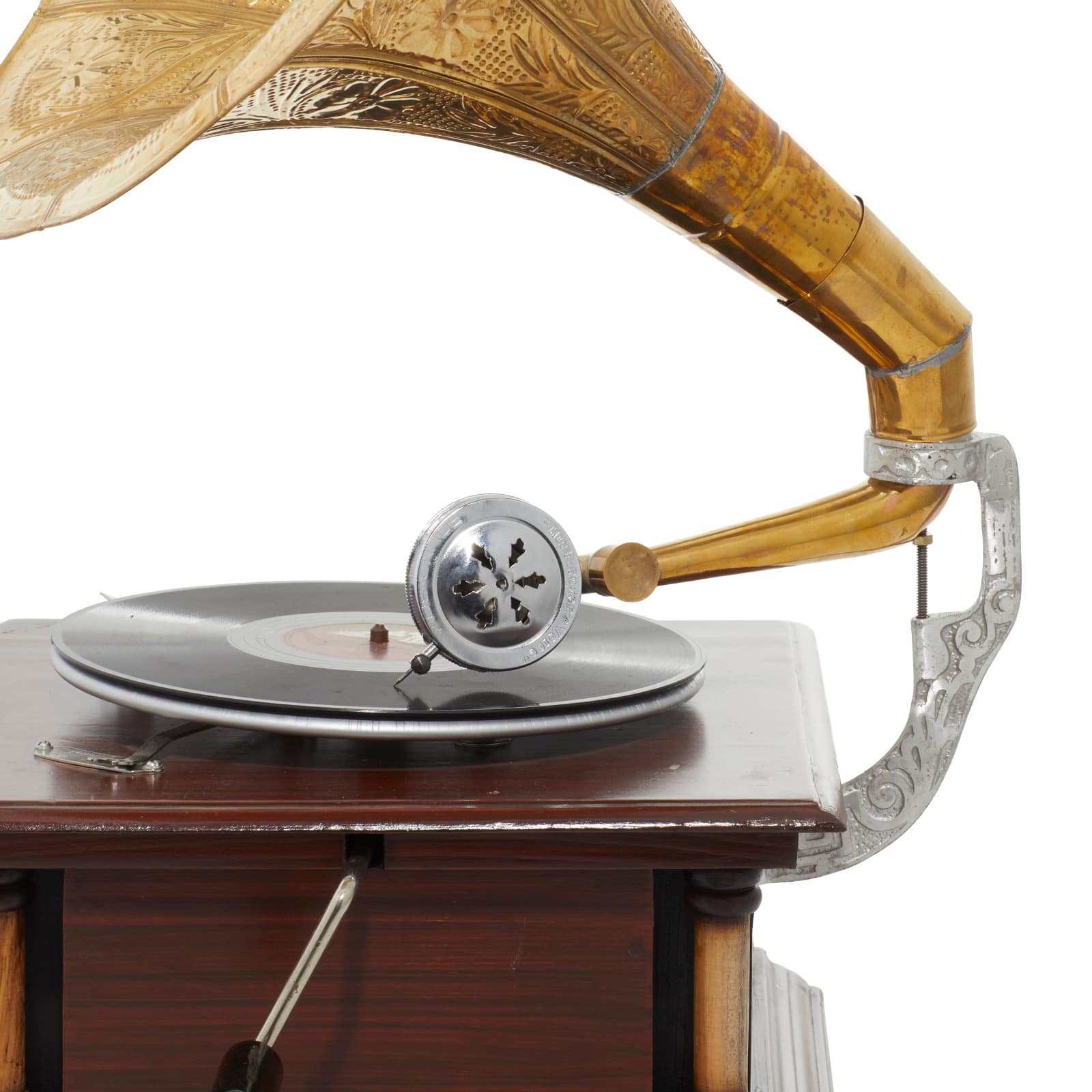 Brown Wood and Metal Vintage Gramophone, 28" x 18" x 16"