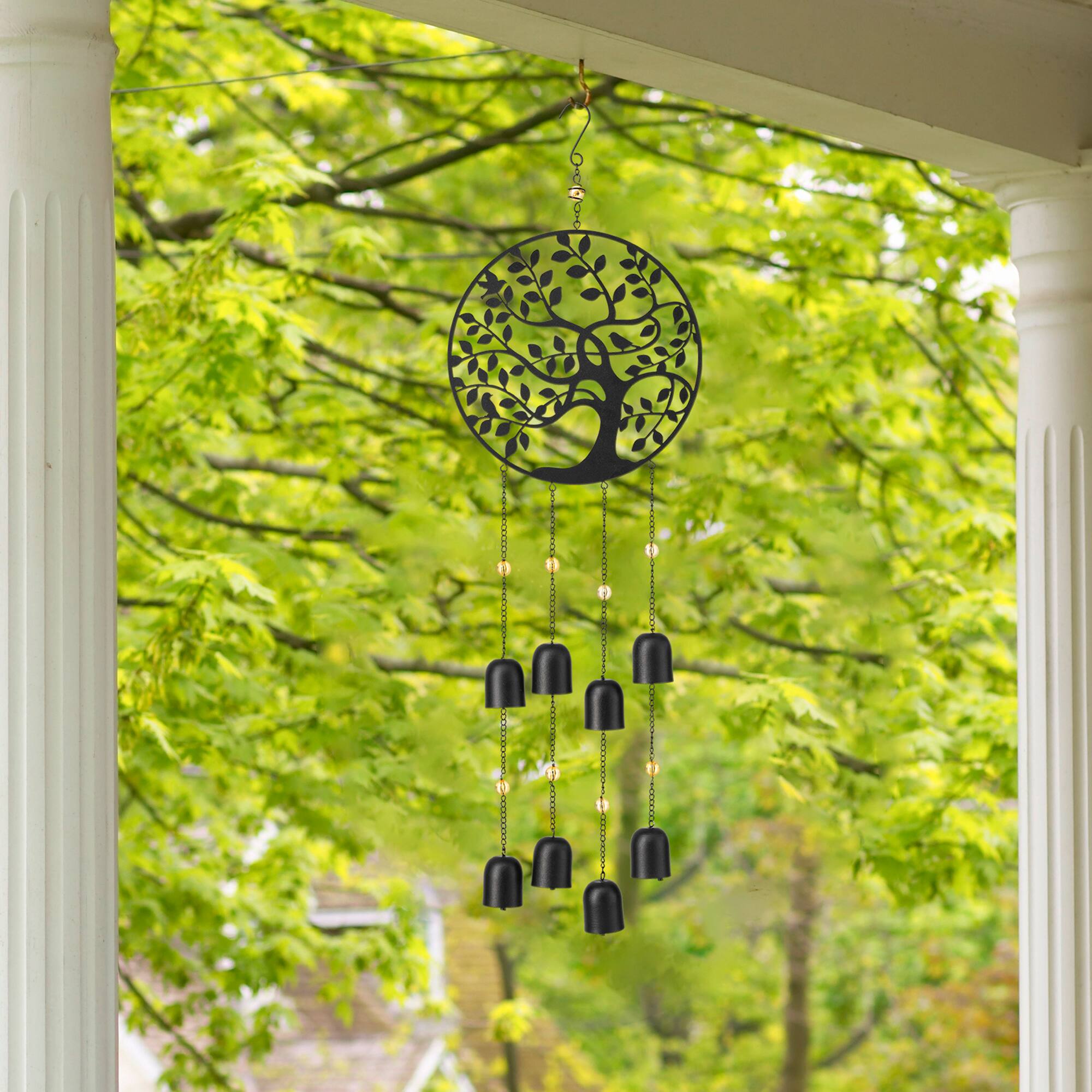 Glitzhome® Matte Black Metal Tree of Life Windchime with Bells