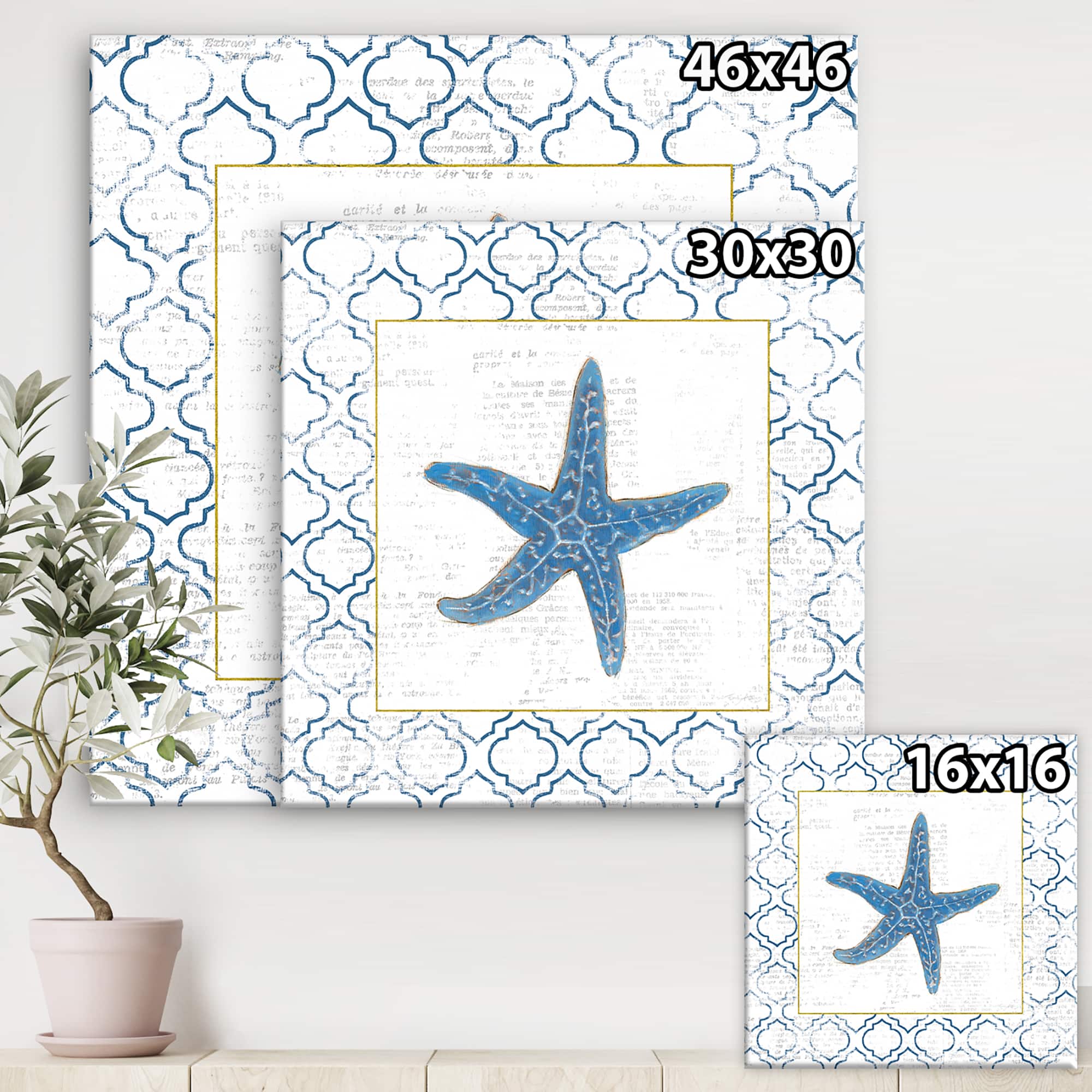 Designart - Navy Starfish with Gold