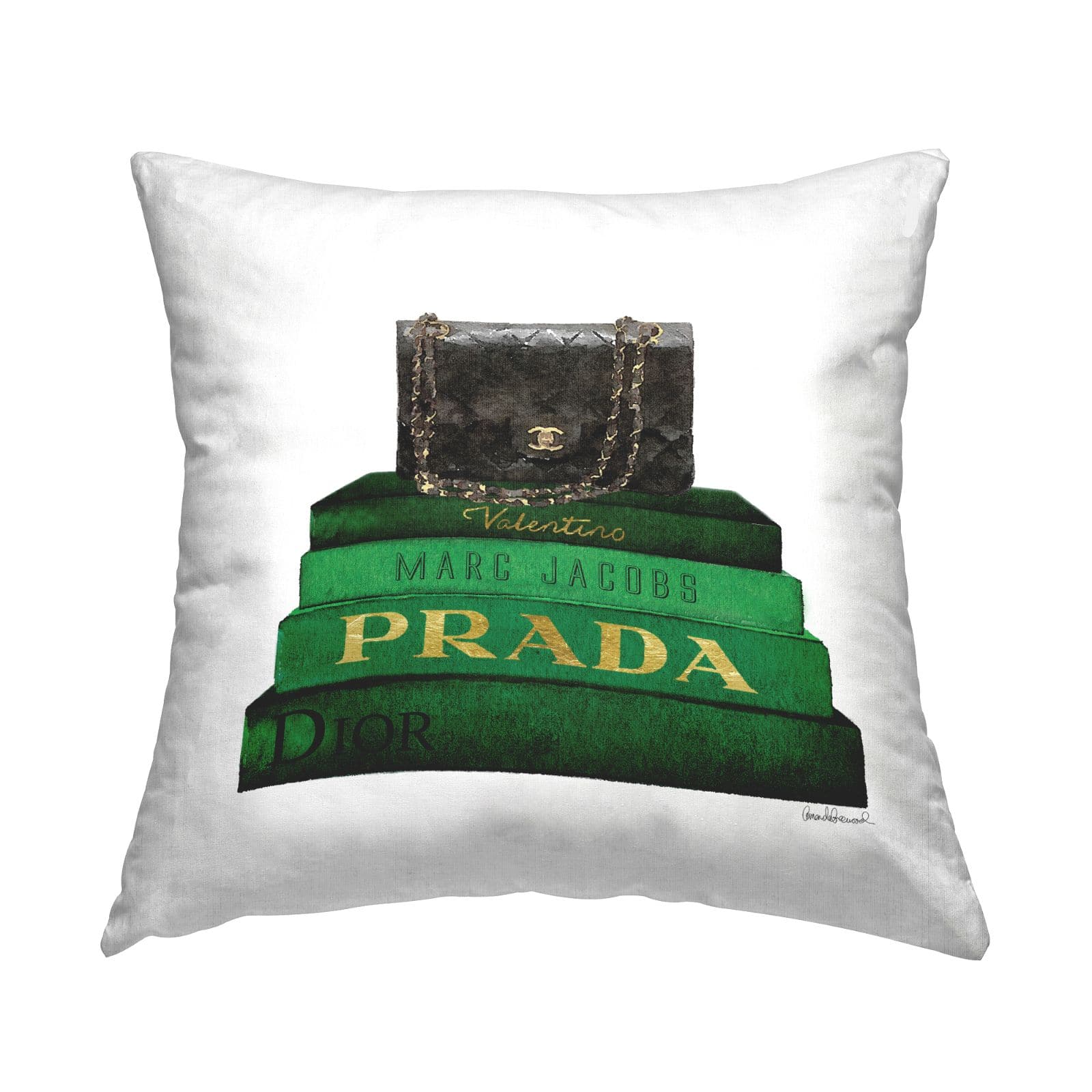 Stupell Industries Green Fashion Designer Books Black Stylish Purse Throw Pillow, 18" x 18"