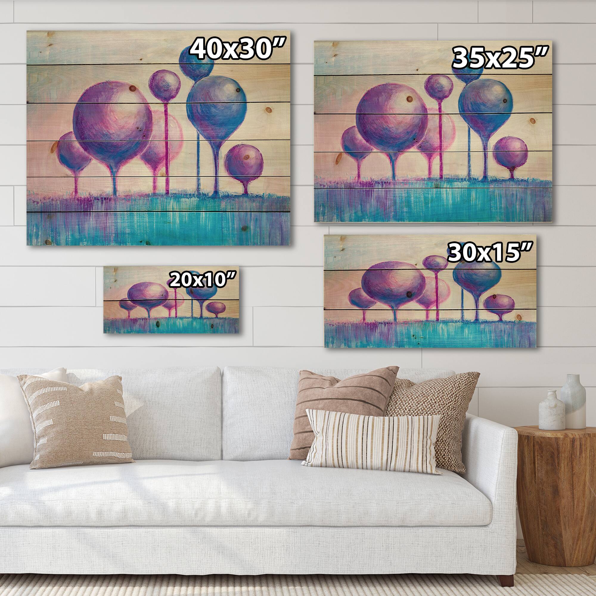 Designart - Colourful Ornamental Trees I - Modern Print on Natural Pine Wood