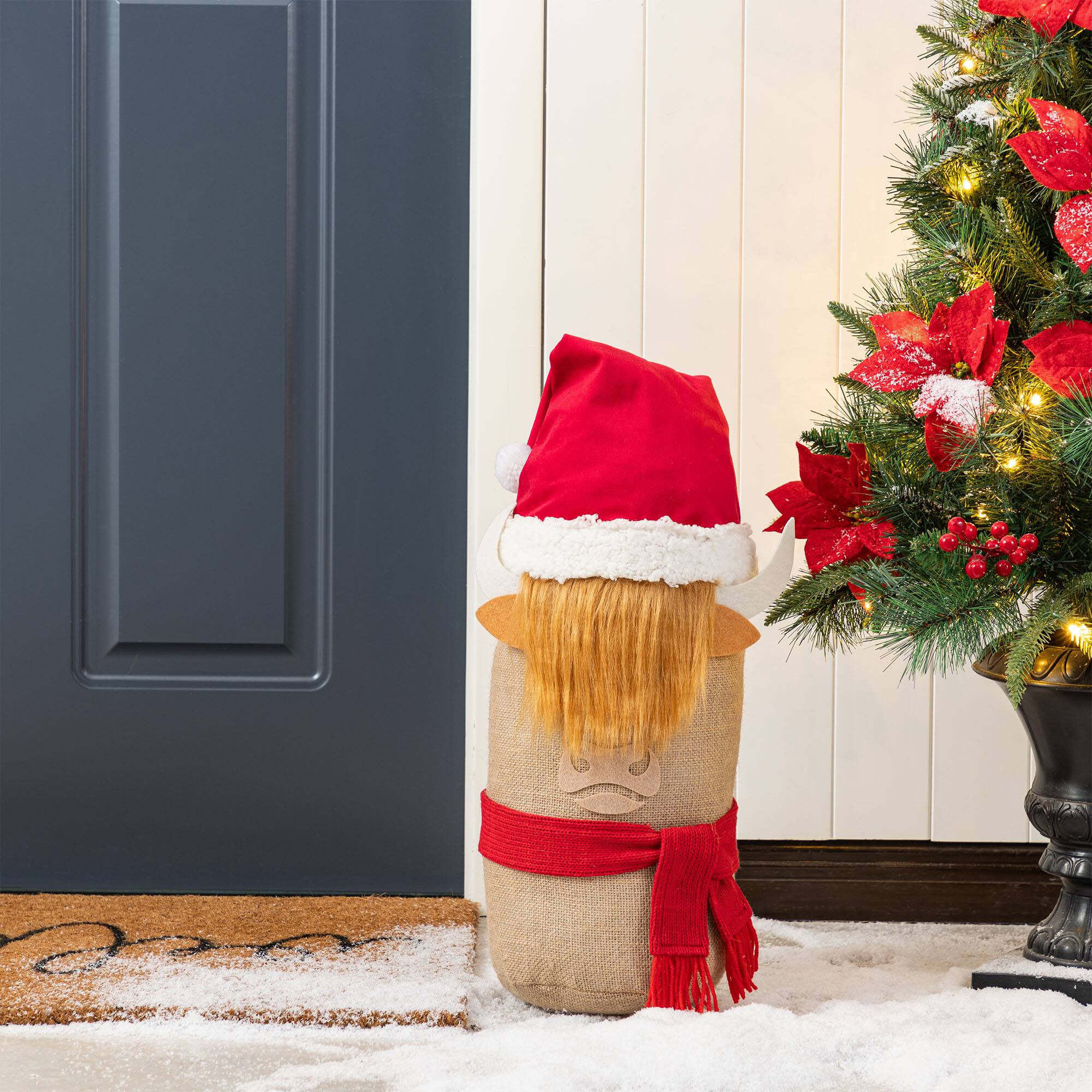 Glitzhome® 20" Christmas Linen Highland Cow Doorstop Porch Decor