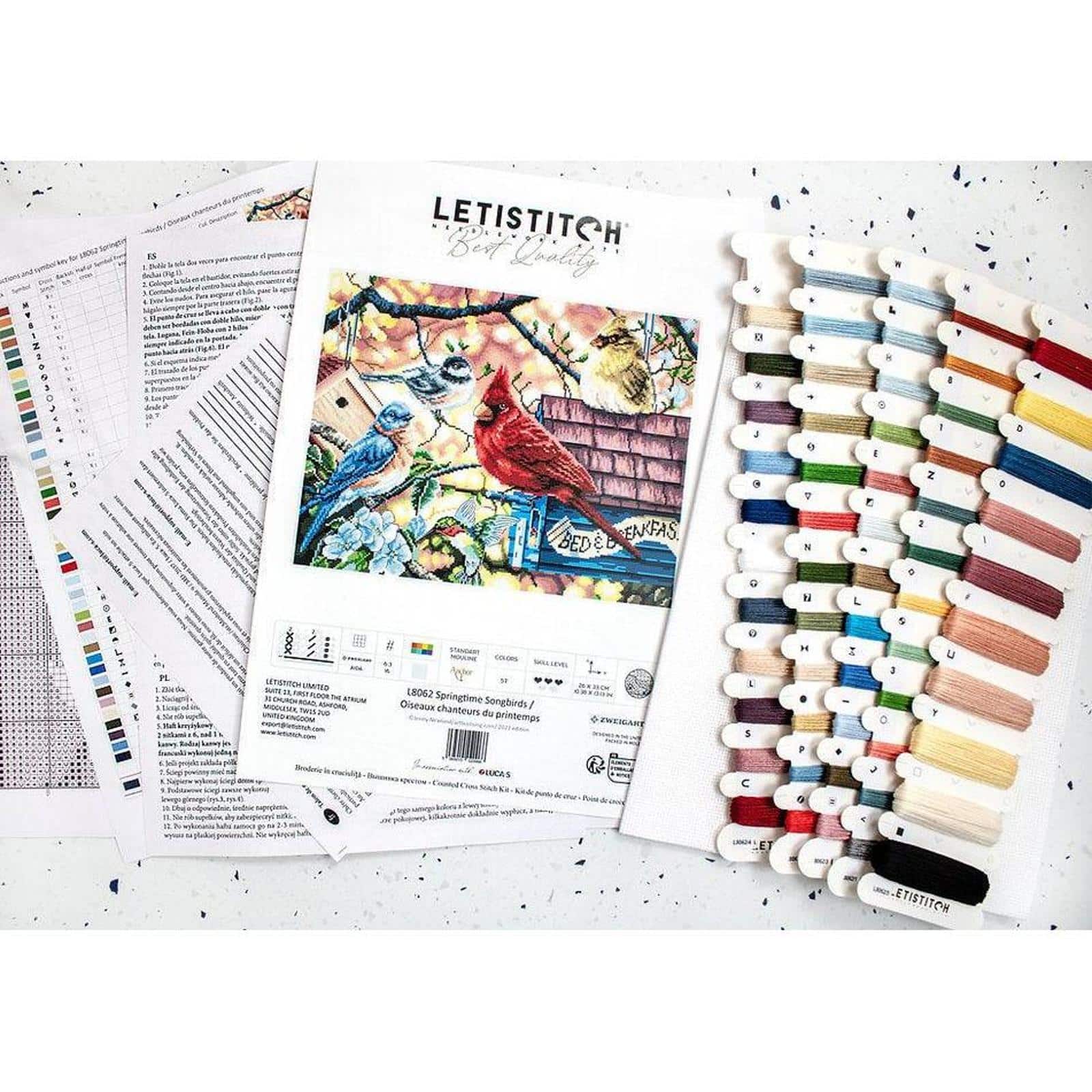 LetiStitch Springtime Songbirds Counted Cross Stitch Kit