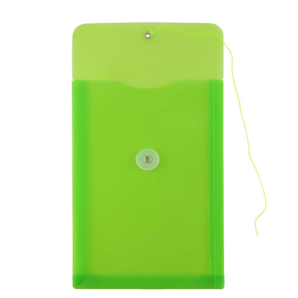 JAM Paper 6.25" x 9.25" Lime Green Button & String Closure Plastic Envelope, 12ct.