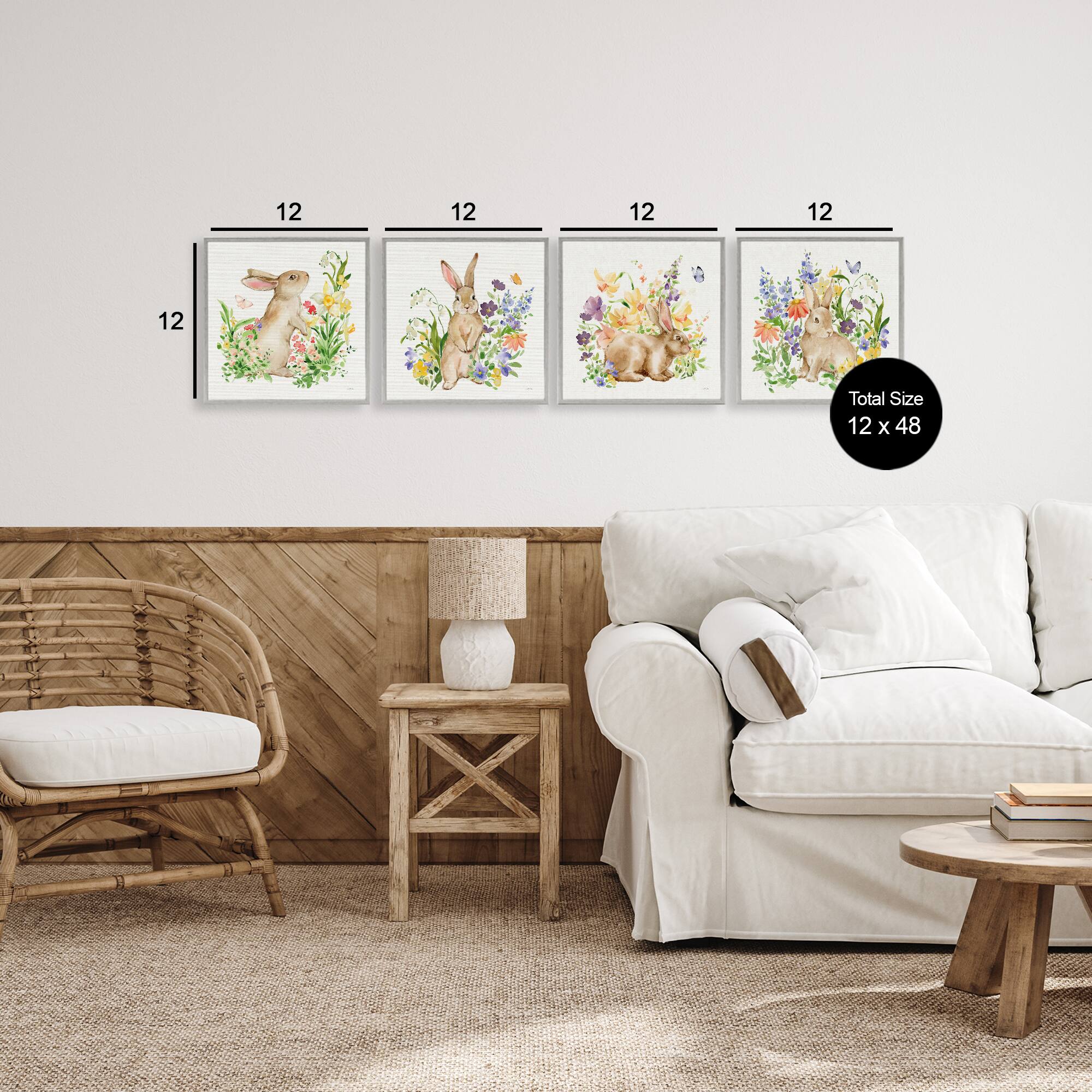 Stupell Industries Celebrate Spring Floral Bunnies Framed Giclée Wall Art Set