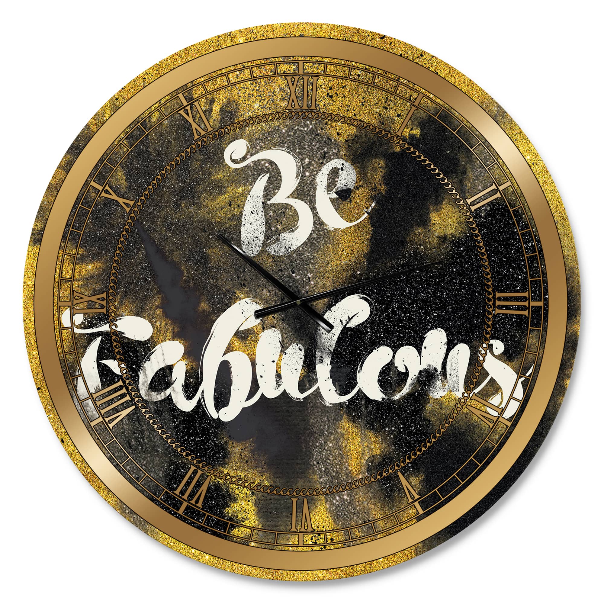 Designart 'Be Fabulous Quote Black On Gold Glam Wall Clock