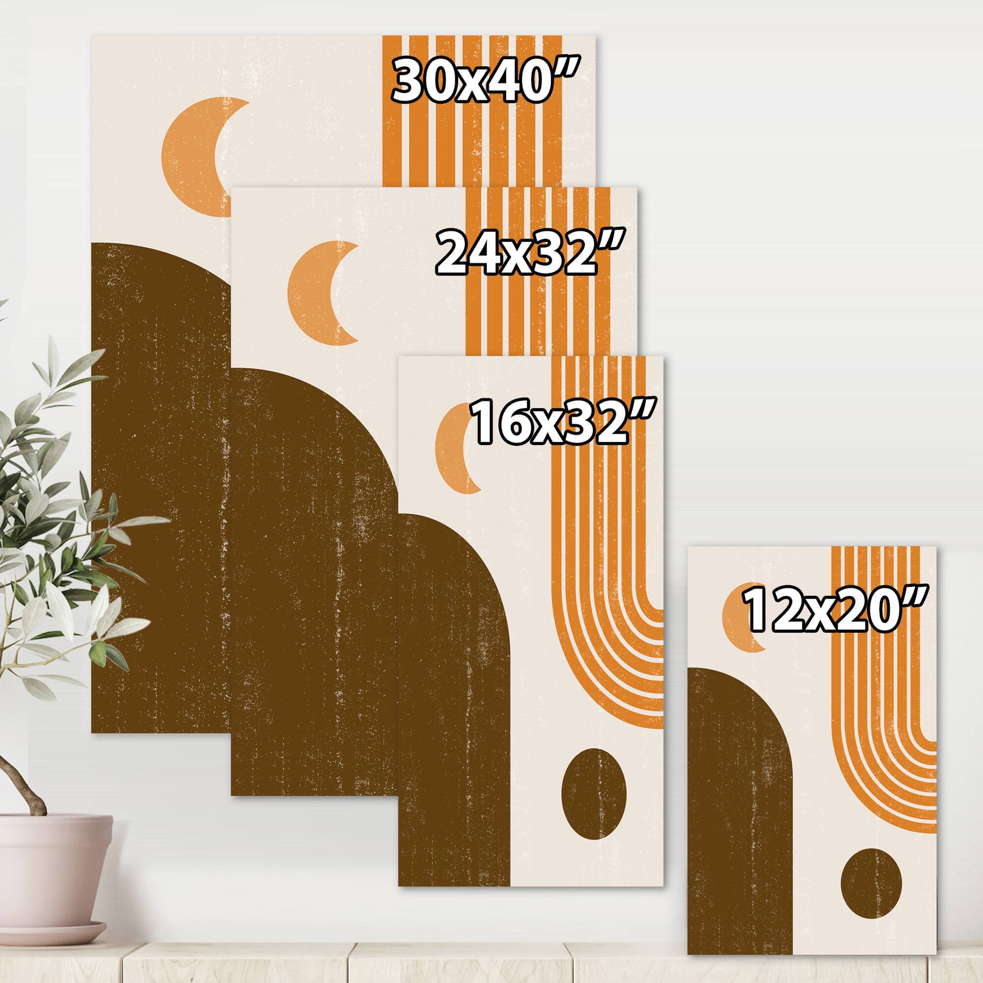 Designart - Abstract Geometric Rainbow In Earth Tones - Modern Canvas Wall Art Print