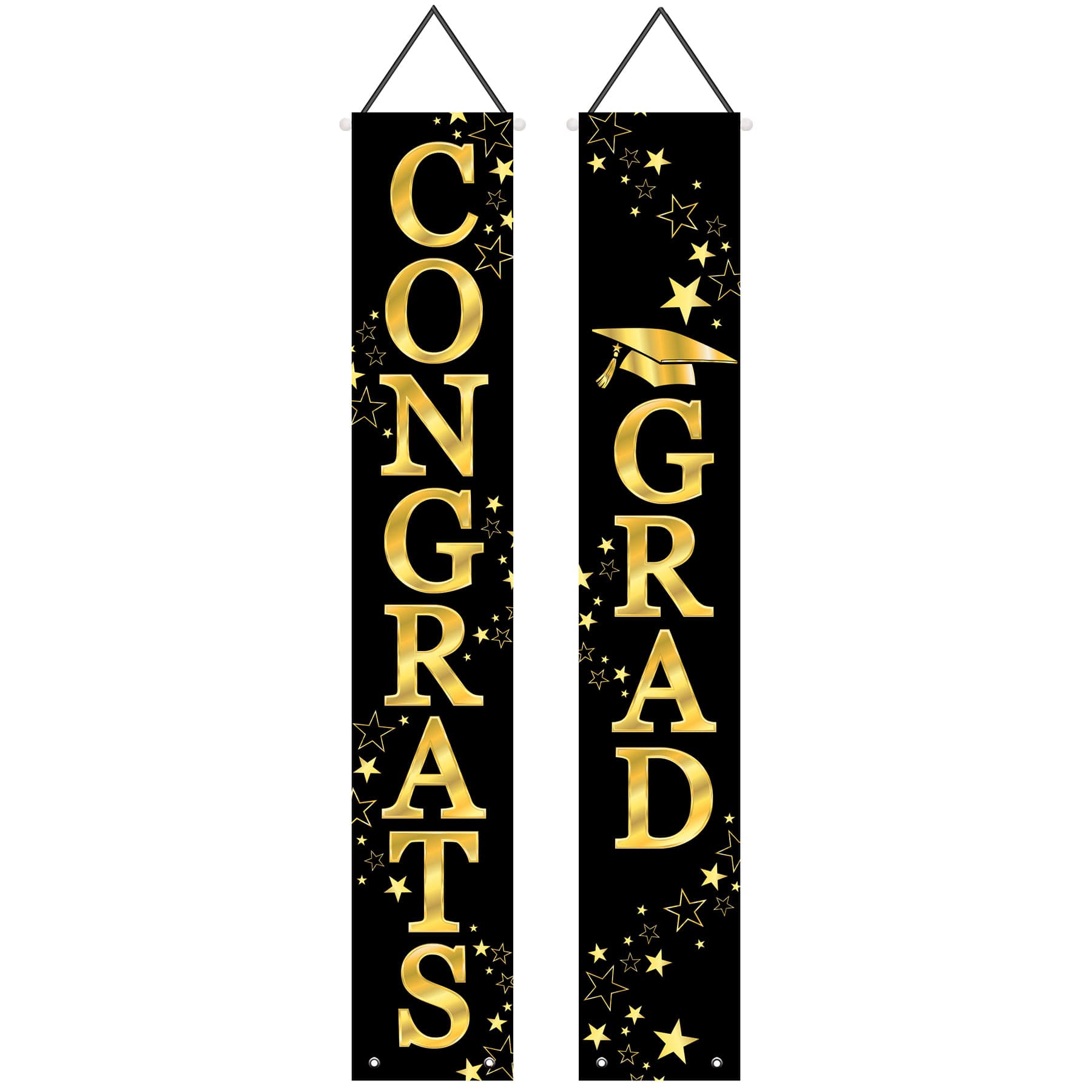 Beistle 12" x 6ft. Black & Gold Congrats Grad Fabric Door Panels, 2ct.