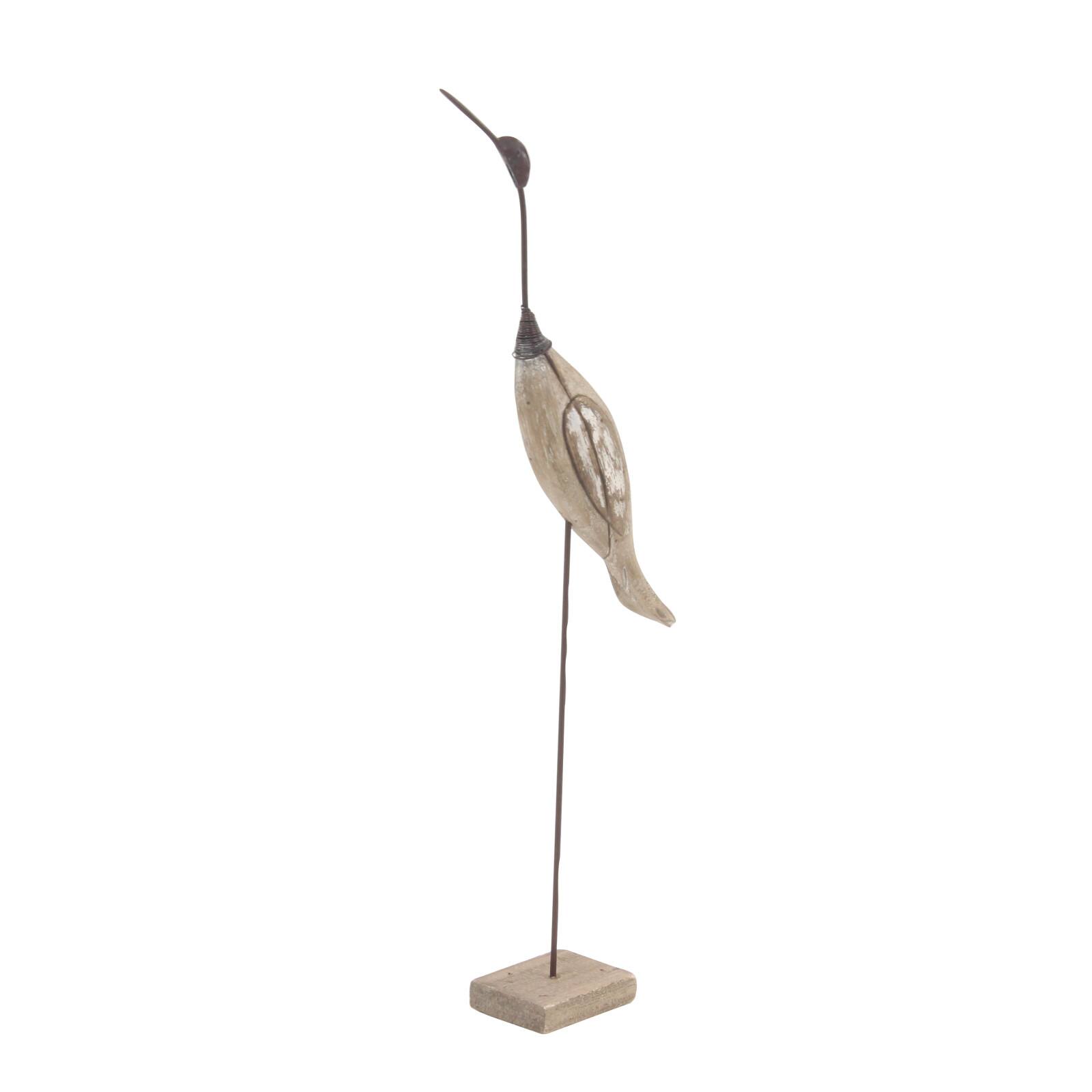 Set of 2 Brown Wood Coastal Bird Sculpture, 28", 34"