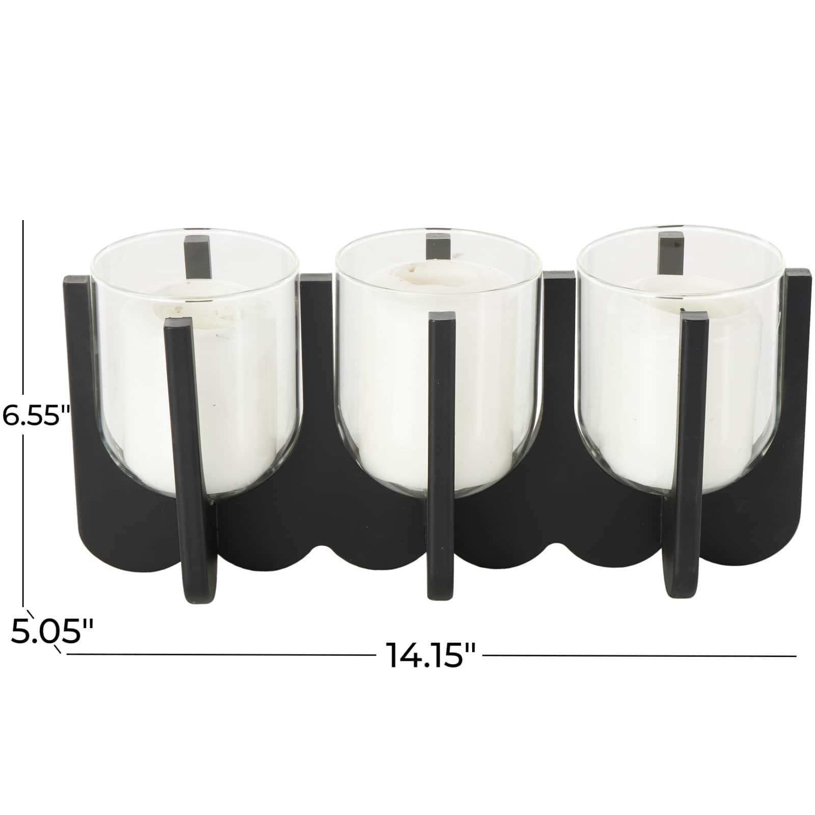 14.25" Black Wood Hurricane 3 Slot Decorative Candle Holder