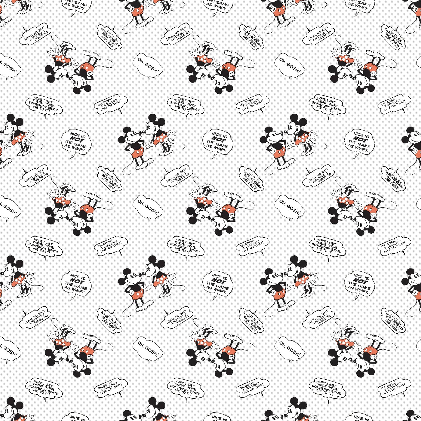 Disney® Mickey & Minnie Vintage Multicolored Nice Is Not The Same As Wimpy Cotton Fabric