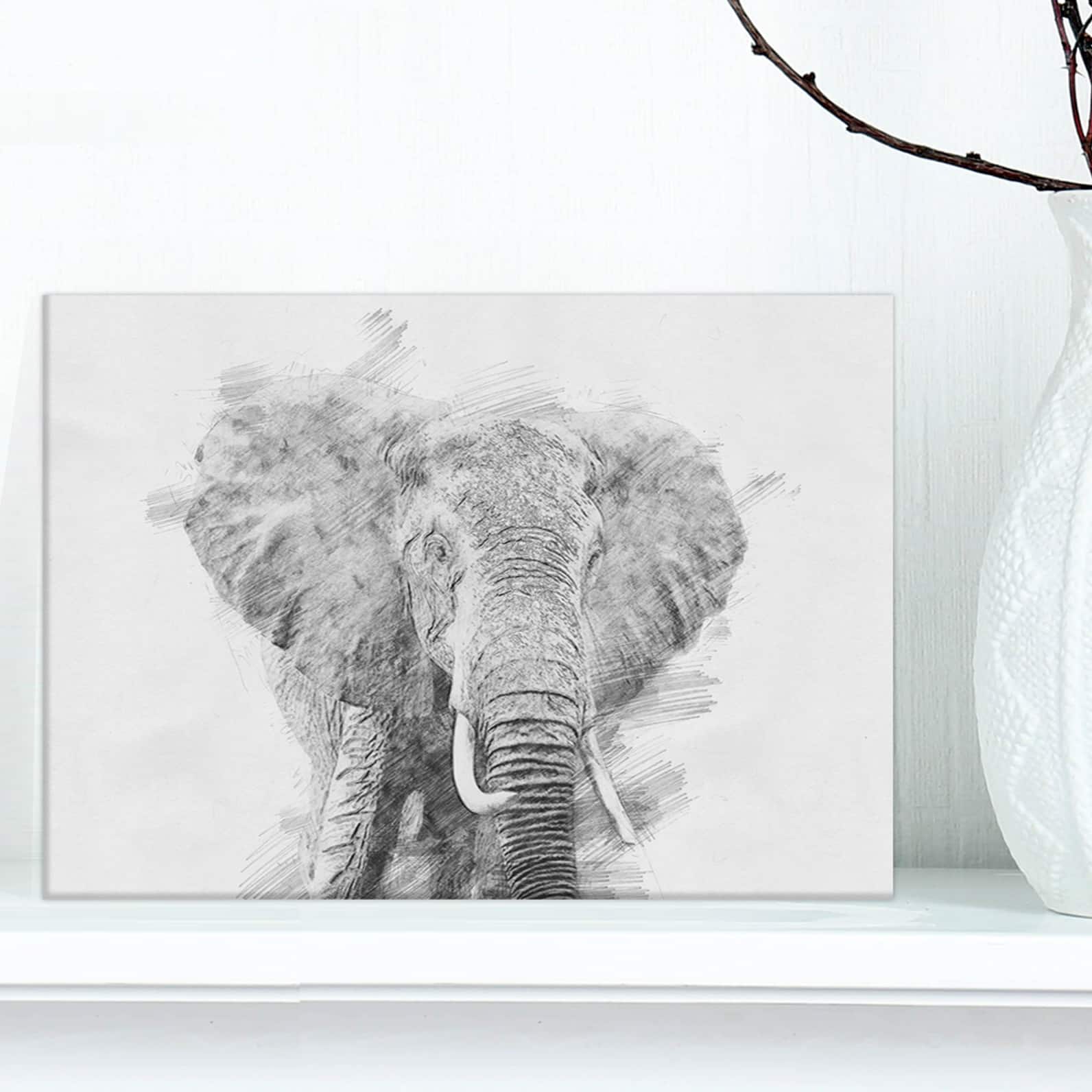 Designart - Black and White Elephant Sketch