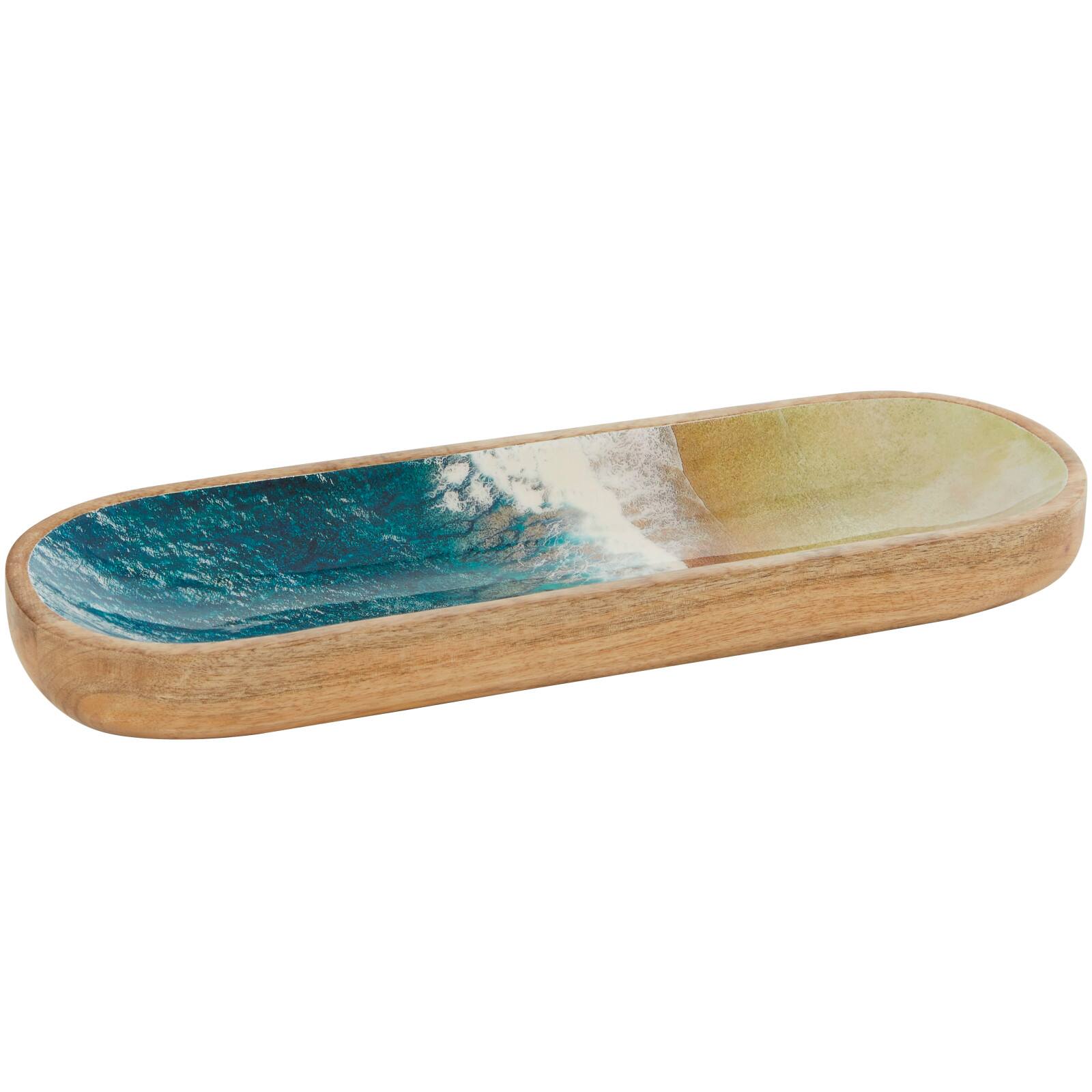 16.25" Brown Mango Wood Handmade Ocean inspired Decorative Tray