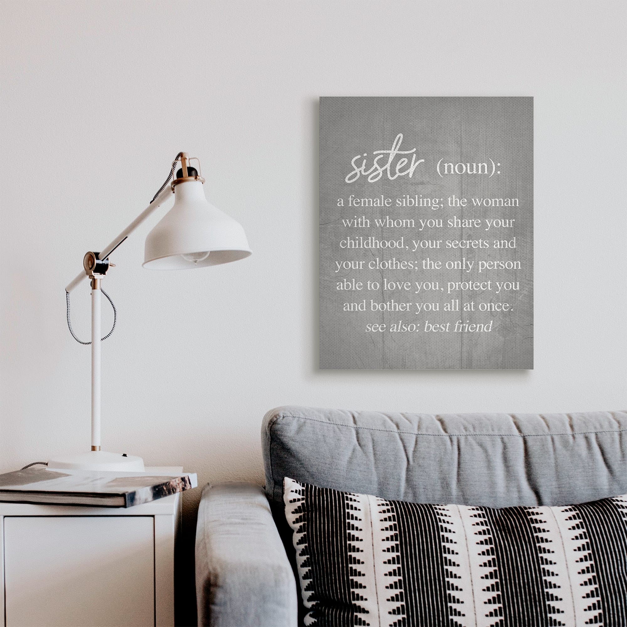 Stupell Industries Sister Definition Family Inspired Phrases Grey Pattern Canvas Wall Art