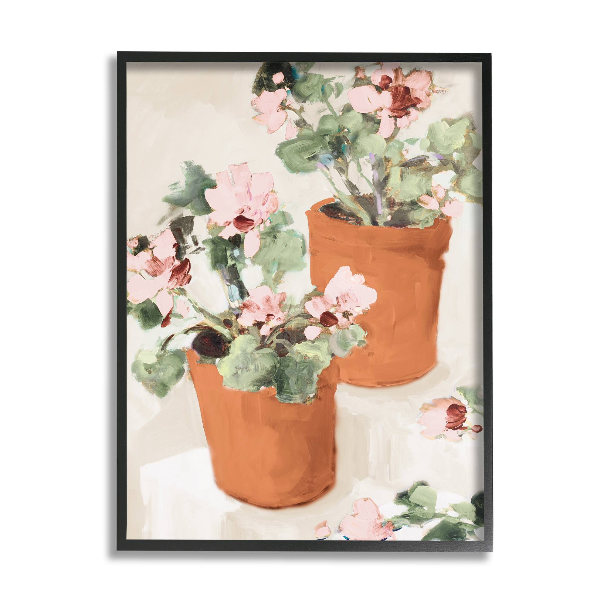 Stupell Industries Abstract Potted Flowers Soft Neutral Stair Still Life Framed Wall Art