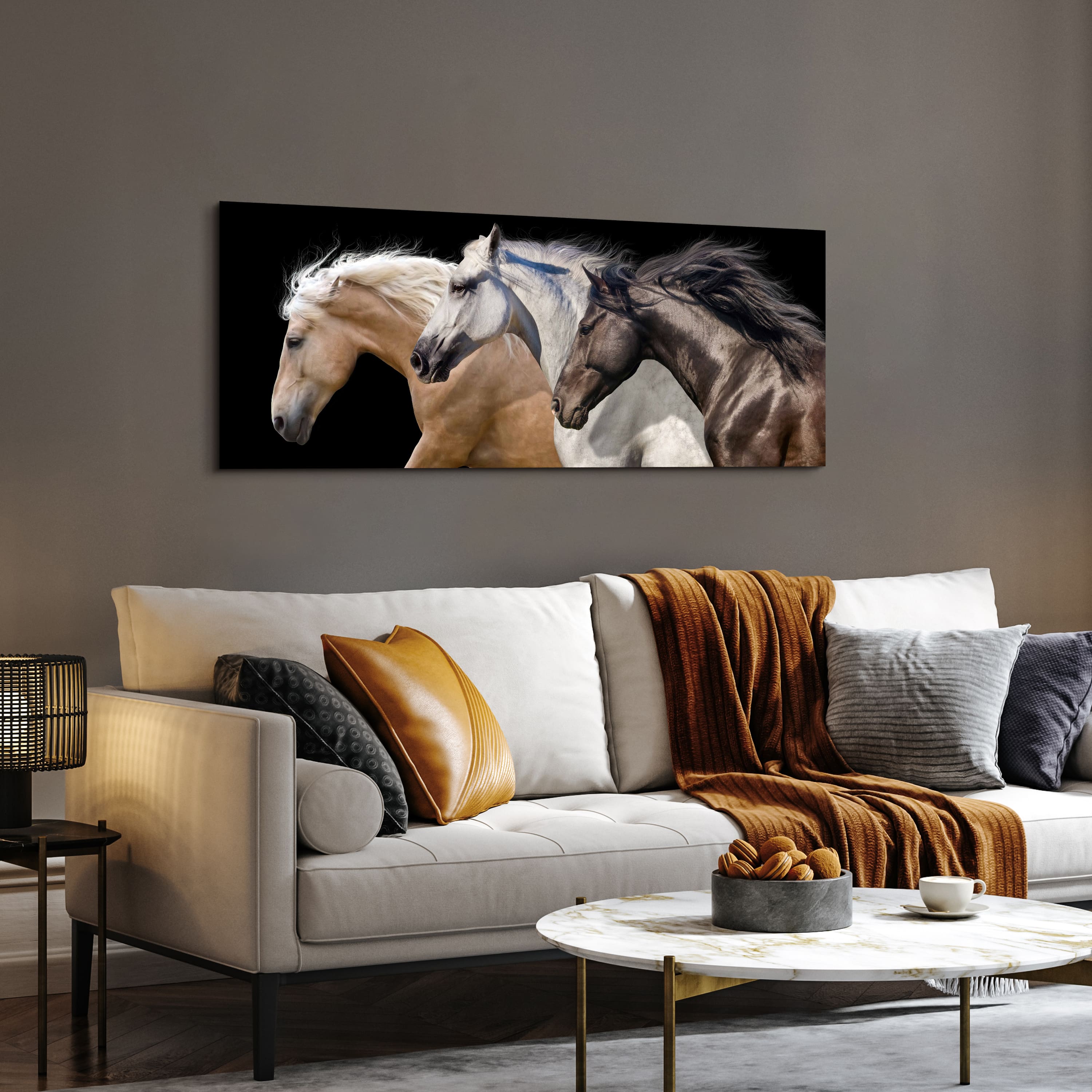 Empire Art Direct 24" x 63" Horse Trilogy 2 Frameless Free Floating Printed Tempered Glass Wall Art