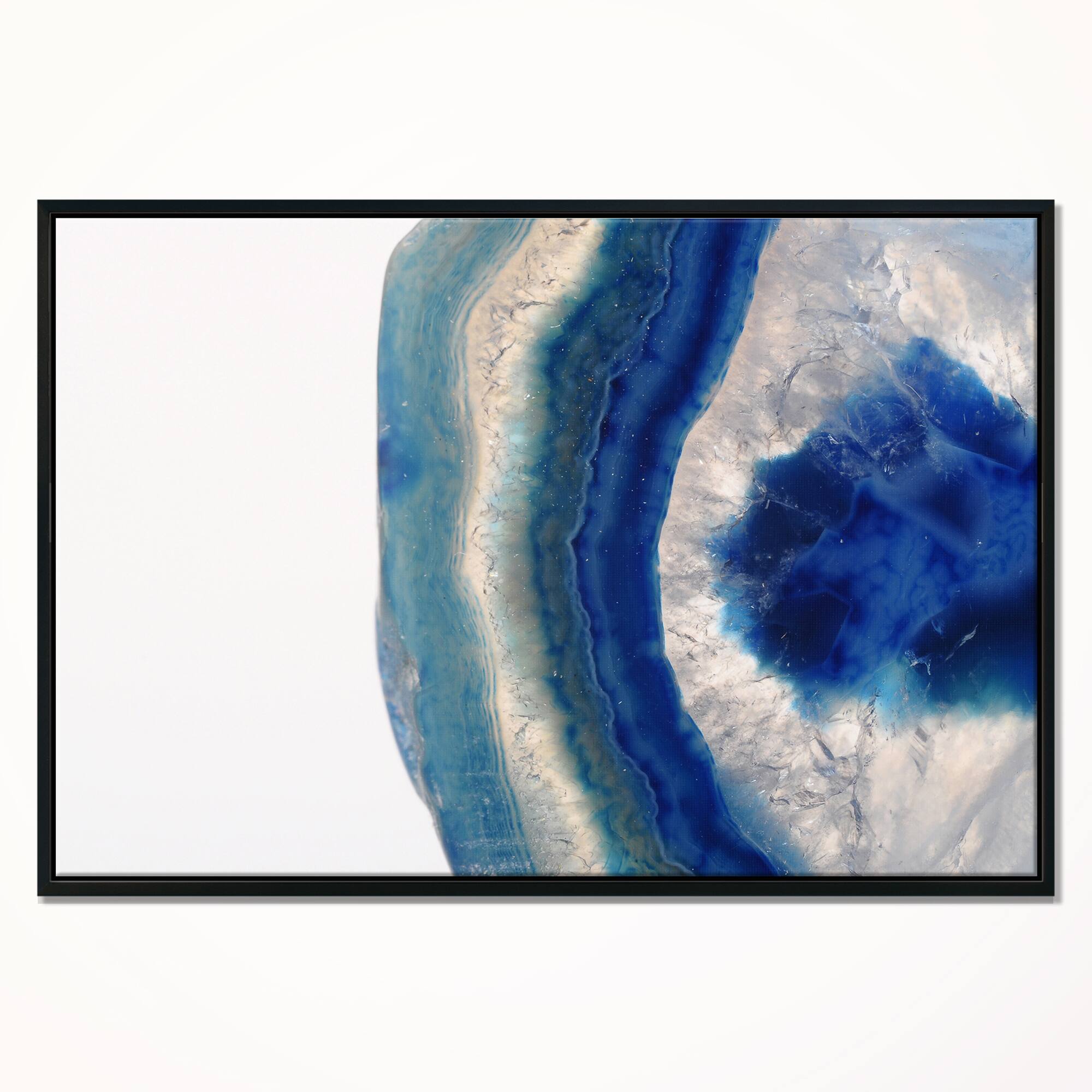 Designart - Macro of Blue Agate Stone - Abstract Framed Canvas Wall Art Print