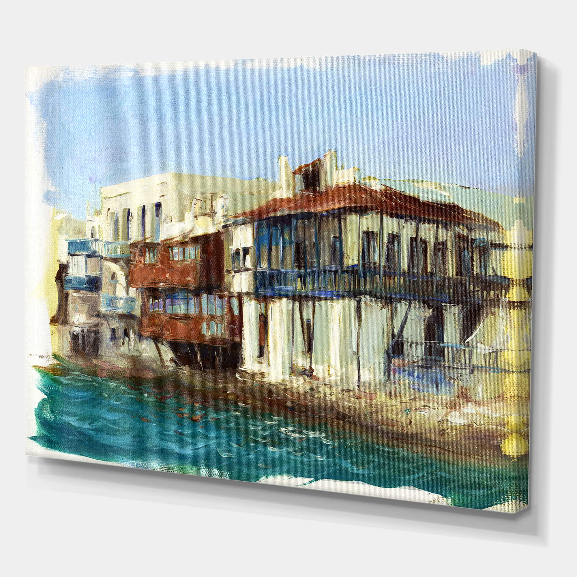 Designart - Old Houses On The Island of Mykonos Greece - Nautical & Coastal Canvas Wall Art Print
