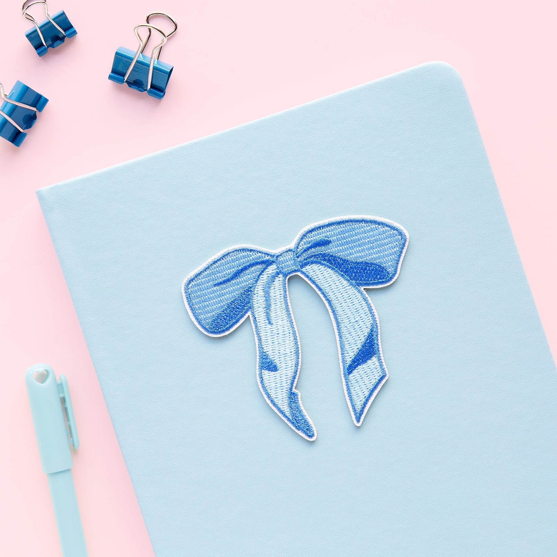 Summer Blue Bow Iron-On & Adhesive Embroidered Patch by Make Market®