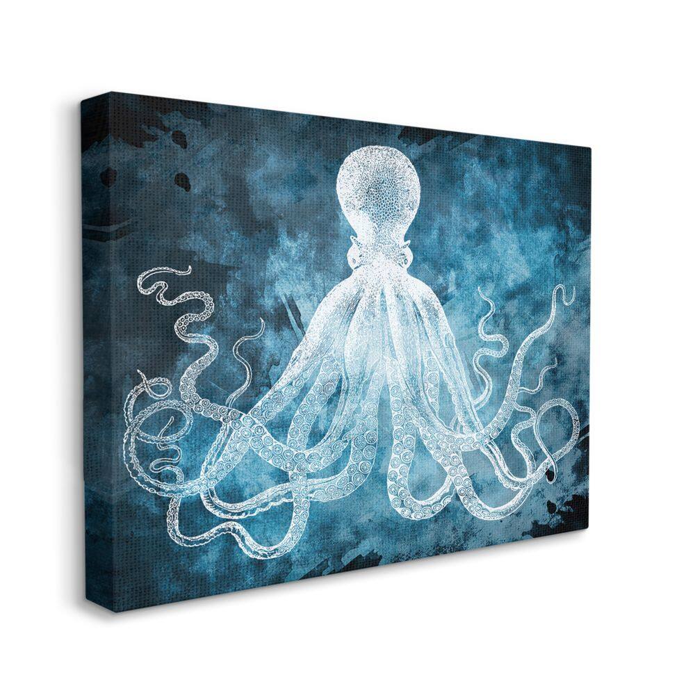Stupell Industries Underwater Octopus Tentacles Blue White Nautical Design Canvas Wall Art
