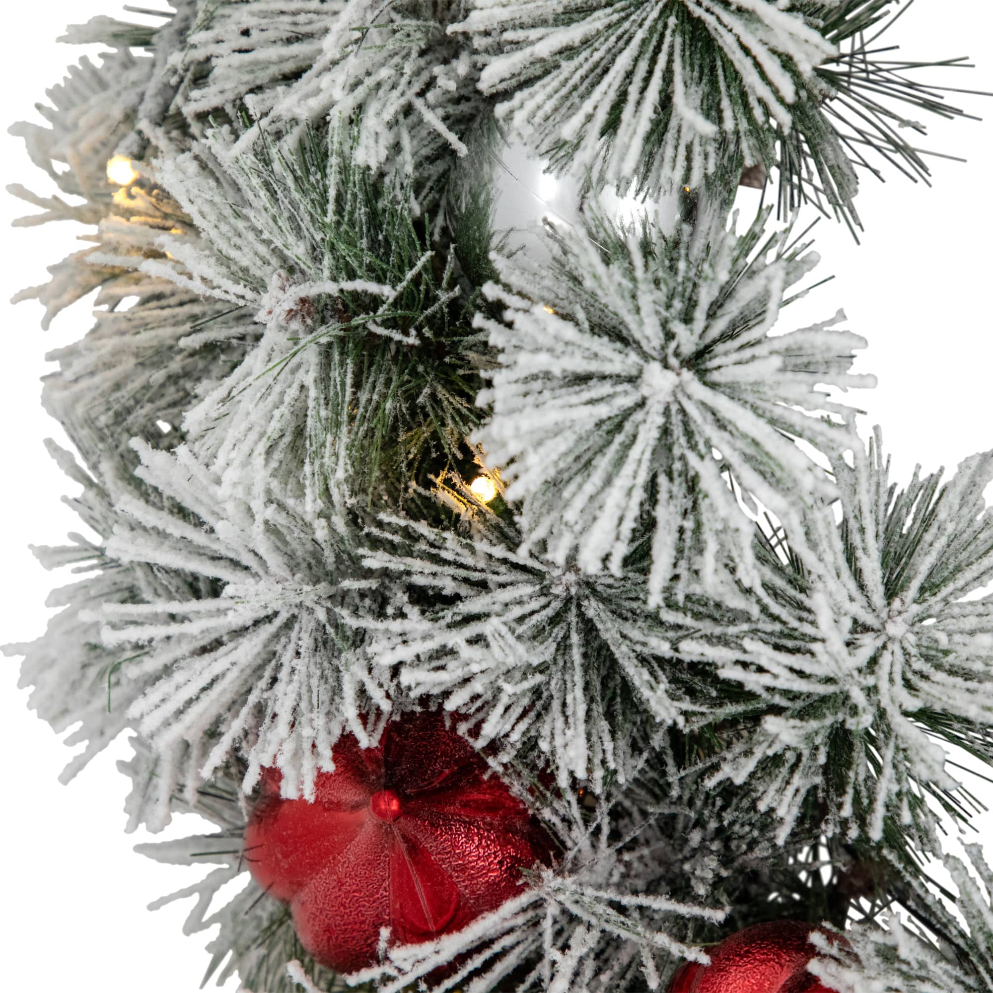 24" Pre-Lit Snowy Bristle Pine Christmas Wreath, Warm White LED Lights
