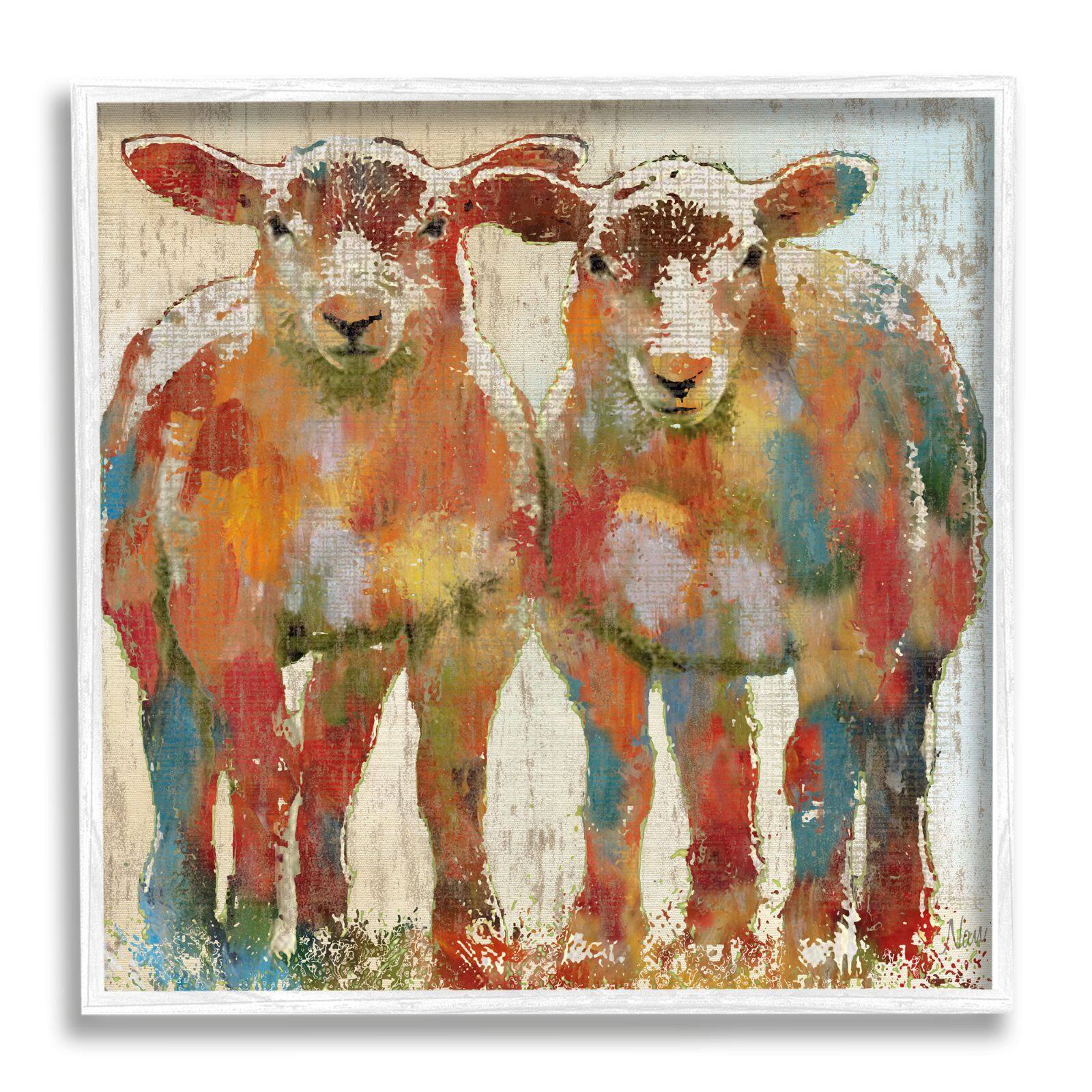 Stupell Industries Abstract Sheep Pair Contemporary Rustic Patchwork Pattern Framed Wall Art