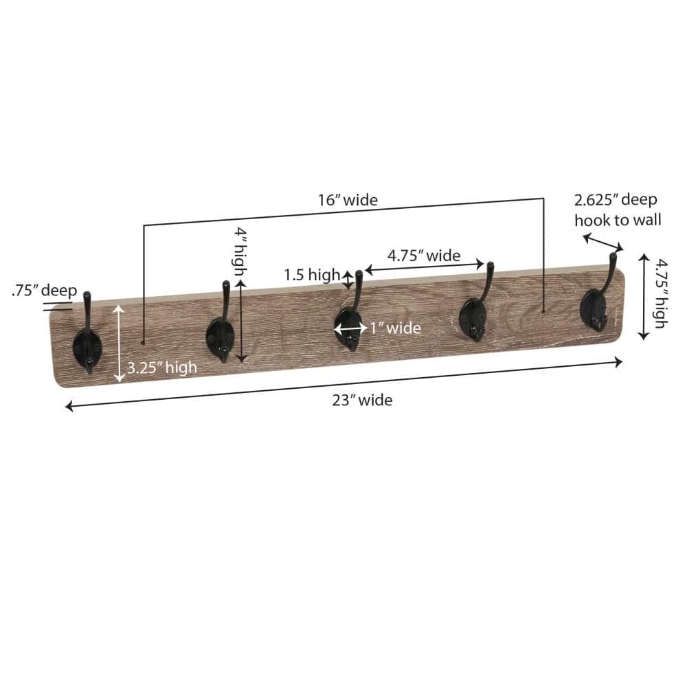 Household Essentials 5 Hook Wall Mounted Coat Rack