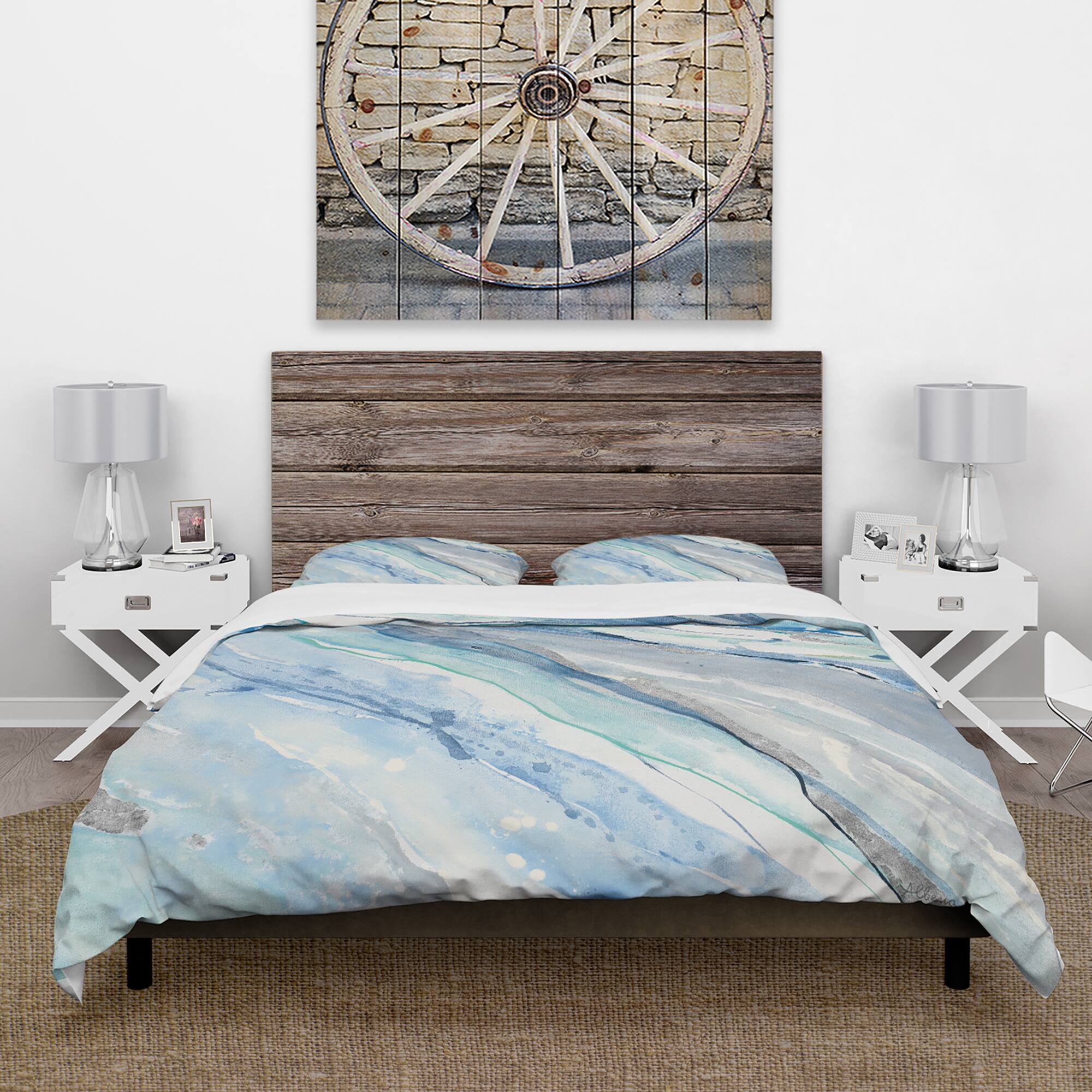 Designart Blue Silver Spring II Farmhouse Duvet Cover Set