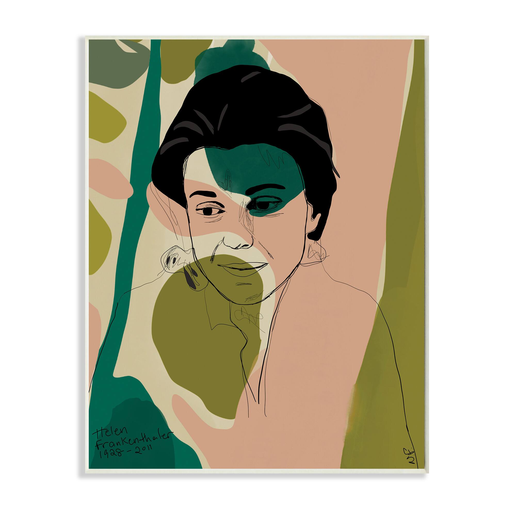 Stupell Industries Frankenthaler Painter Portrait Abstract Green Shapes Wall Plaque
