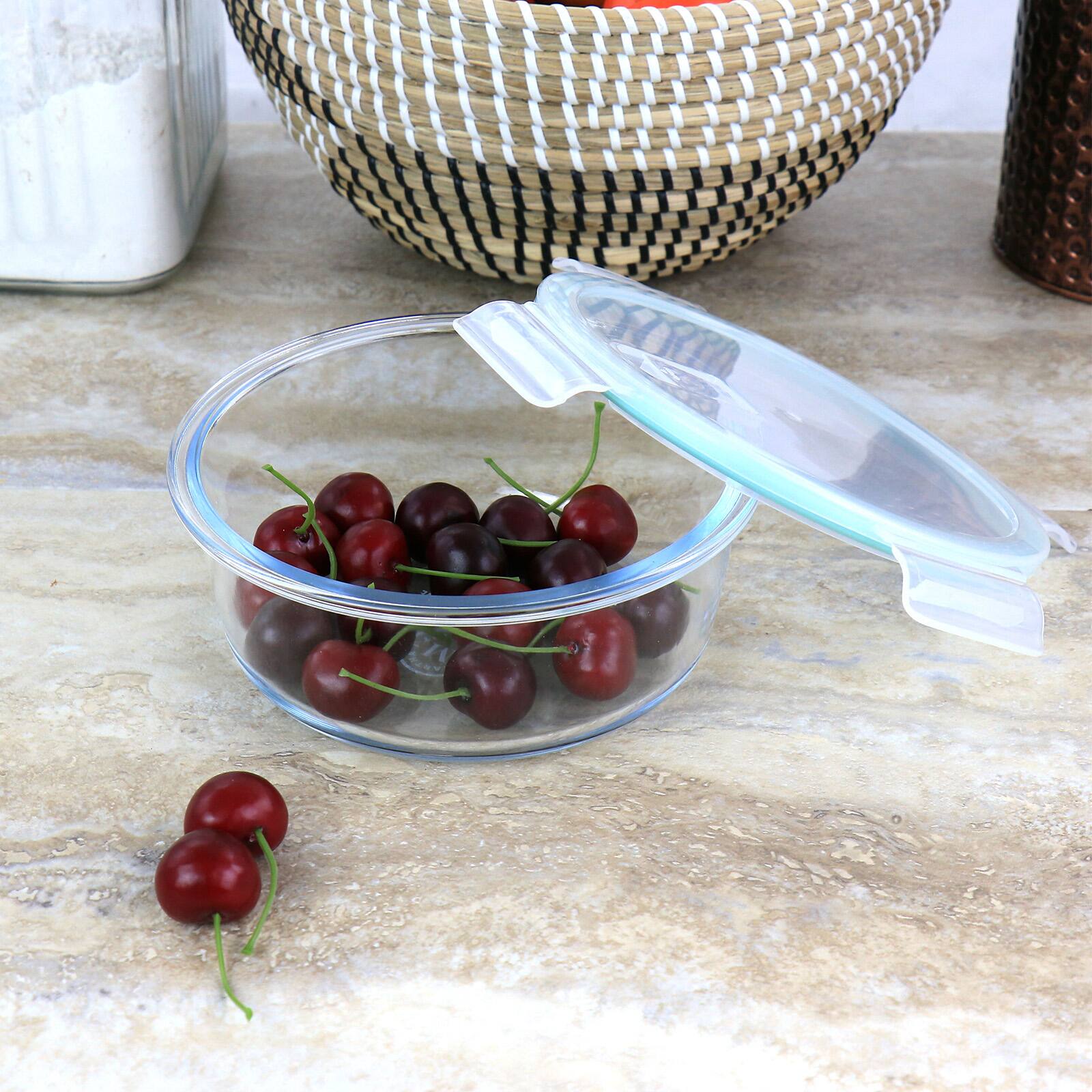 Martha Stewart Round Glass Food Storage Container with Locking Lid