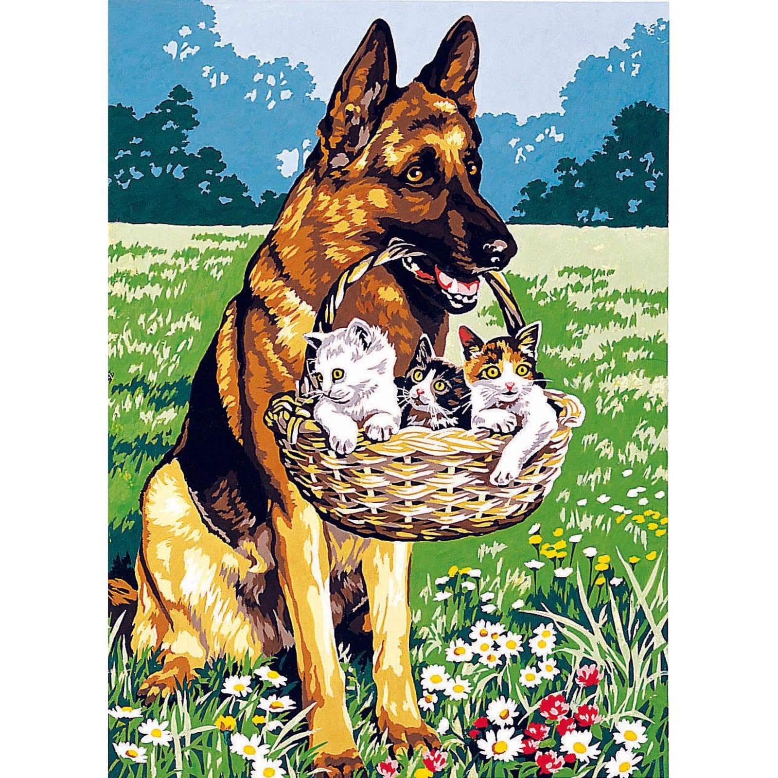 Gobelin Dog with Kittens Seg De Paris Printed Tapestry Needlepoint Canvas