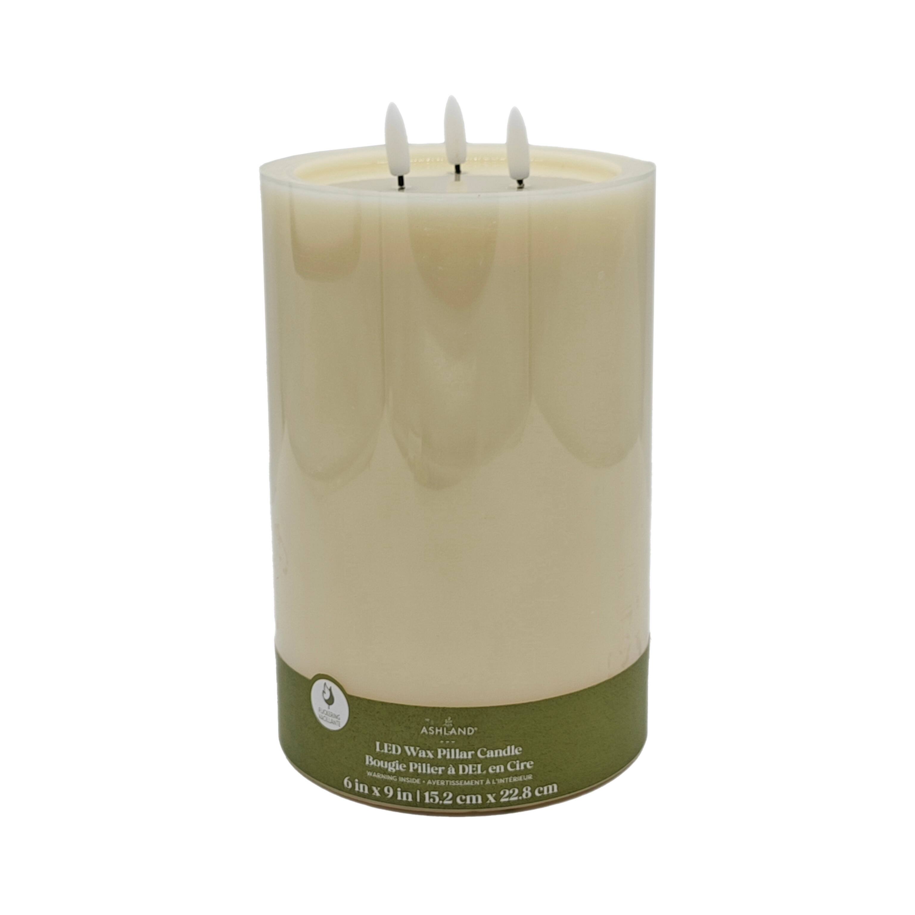 6" x 9" Flickering 3-Wick LED Wax Pillar Candle by Ashland