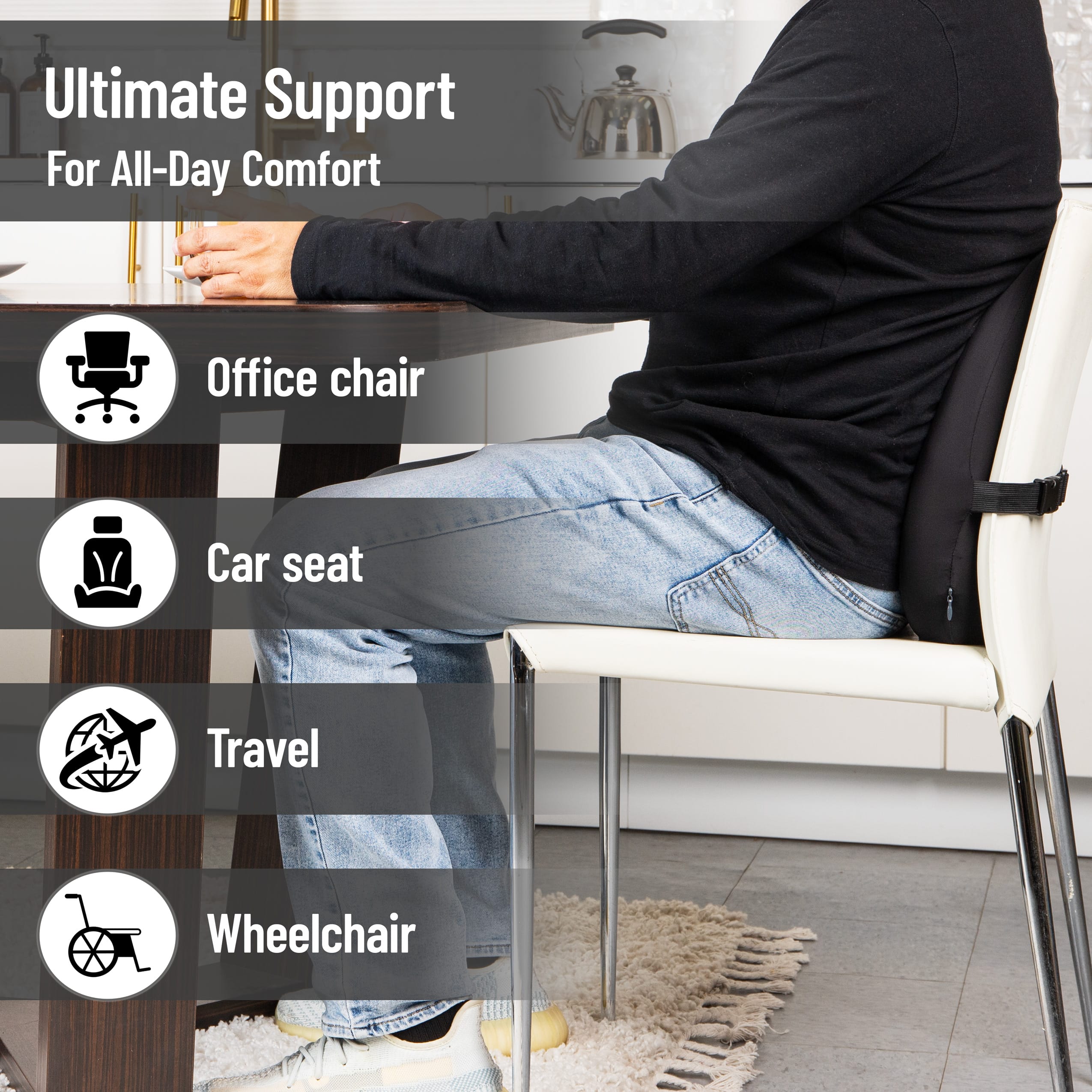 Mind Reader 15.25" Black Lumbar Support Memory Foam Pillow with Air-Cloud Technology