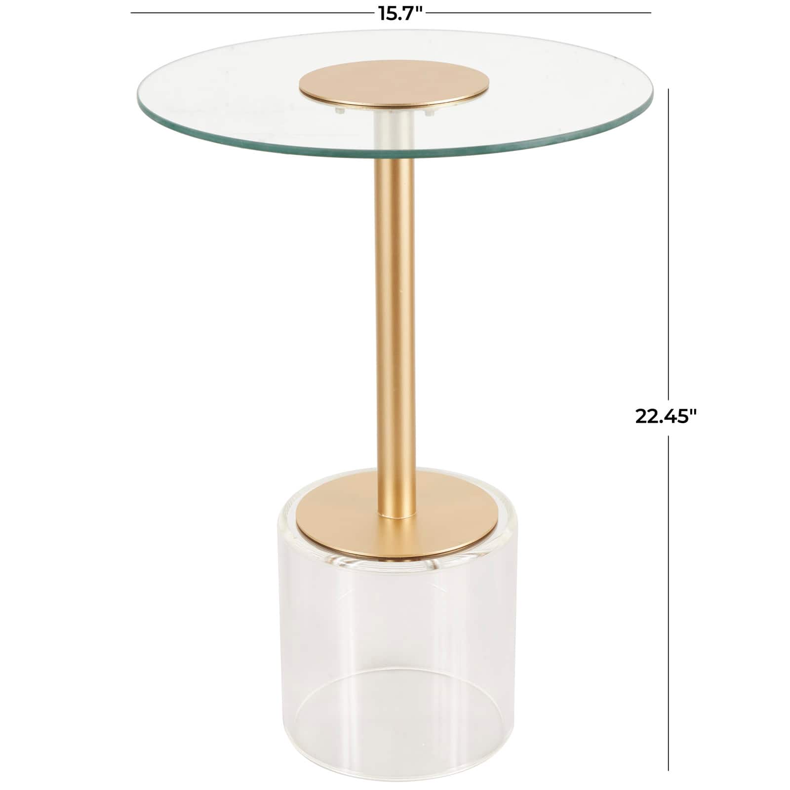 22.5" Clear Acrylic Accent Table with Elevated Base & Gold Stand