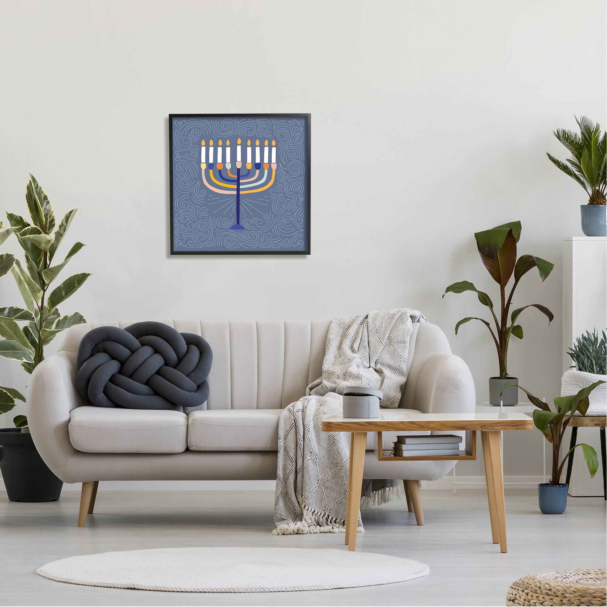 Stupell Industries Patterned Hanukkah Menorah Swirls Framed Giclee Art