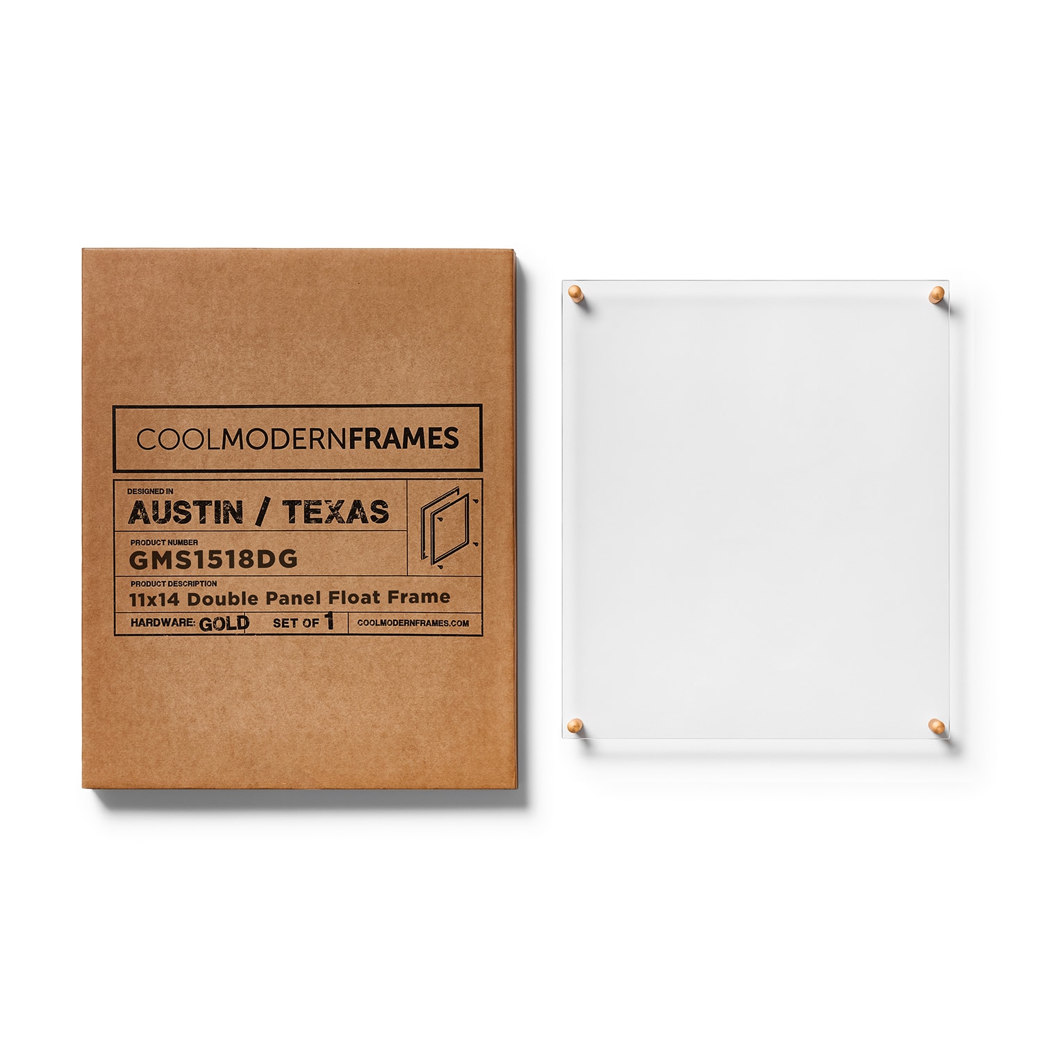 Cool Modern Frames Clear Acrylic Float Frame with Gold Hardware