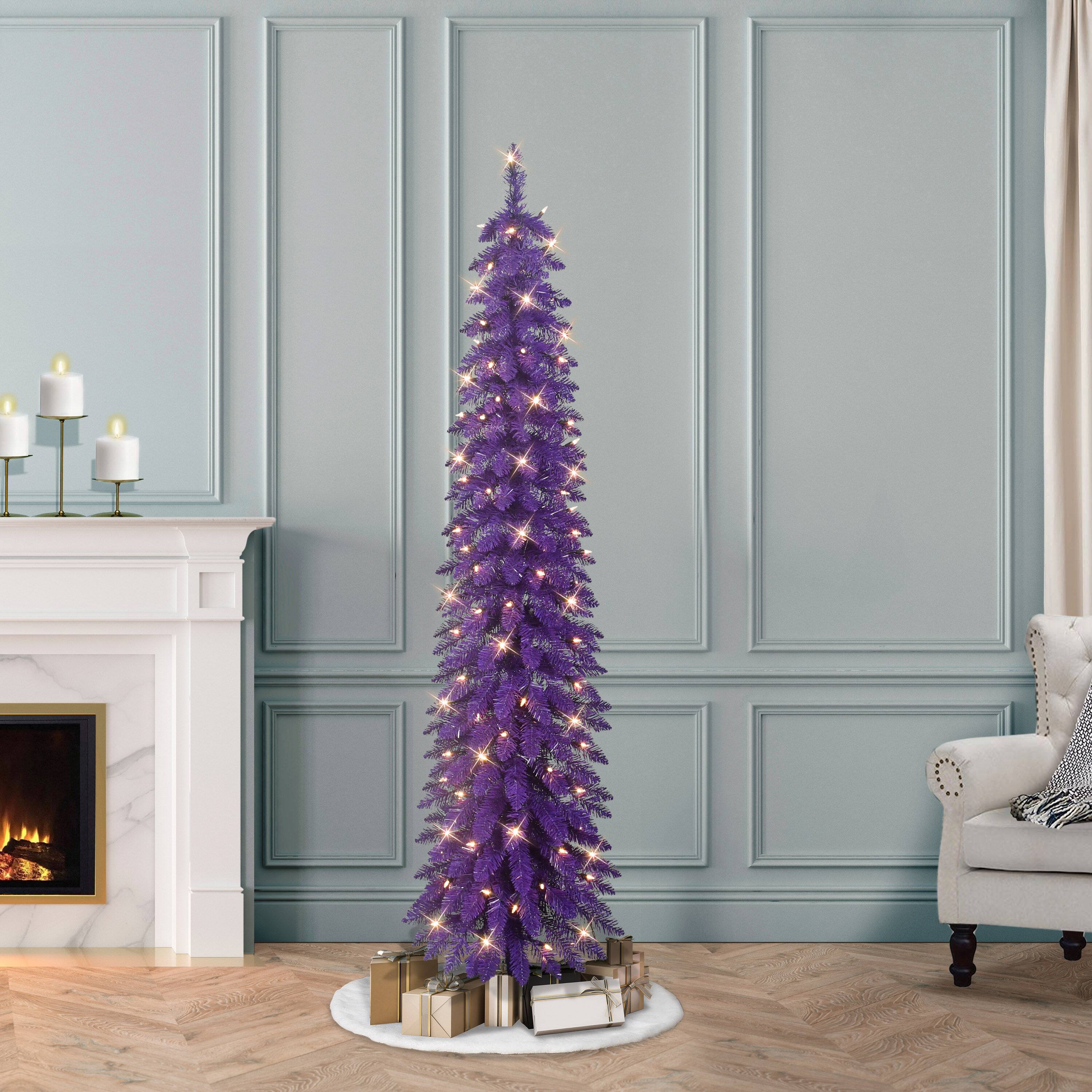 6ft. Pre-Lit Purple Alpine Pencil Artificial Christmas Tree, Clear Lights