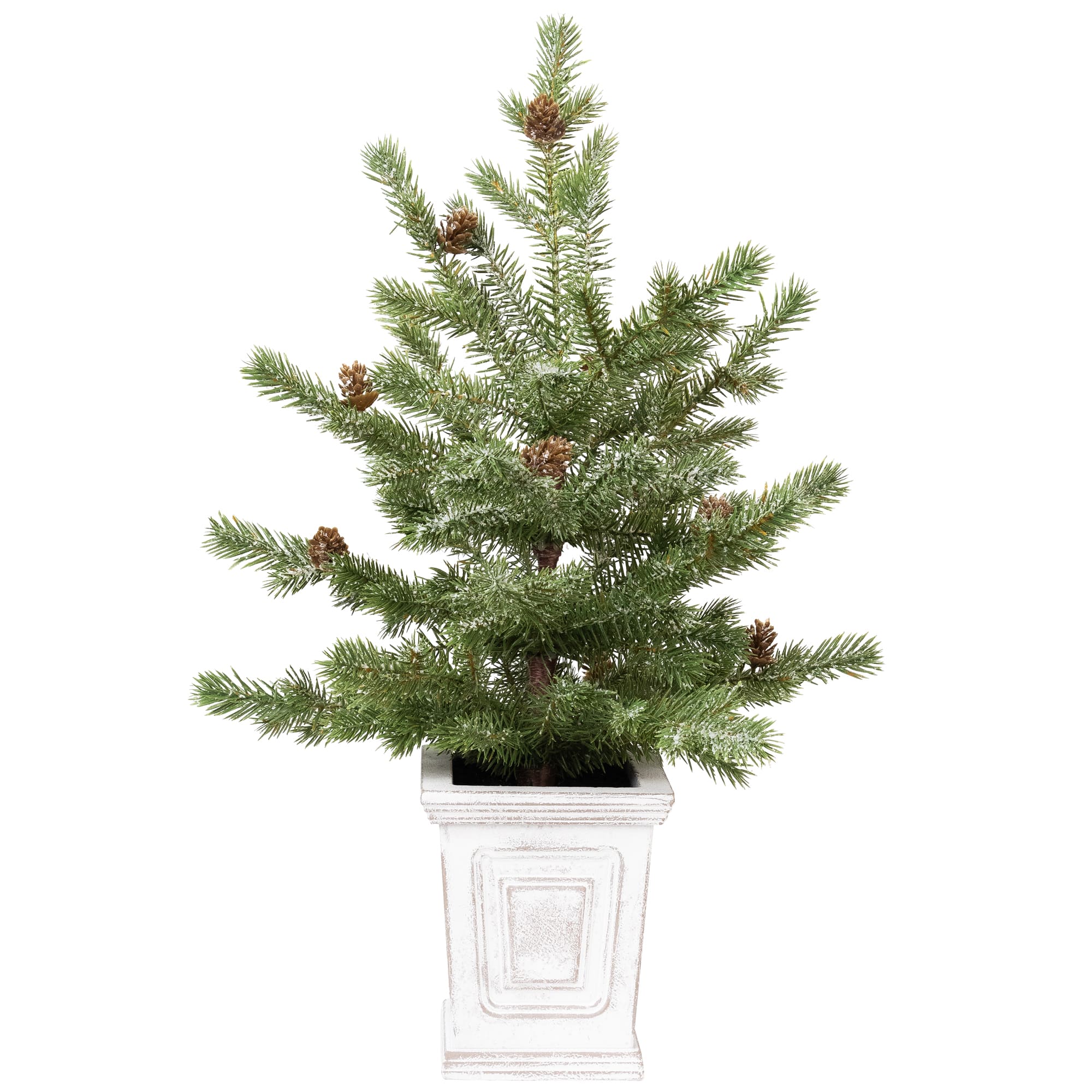 Northlight 22" Unlit Lightly Flocked Pine Potted Artificial Christmas Tree with Pinecones