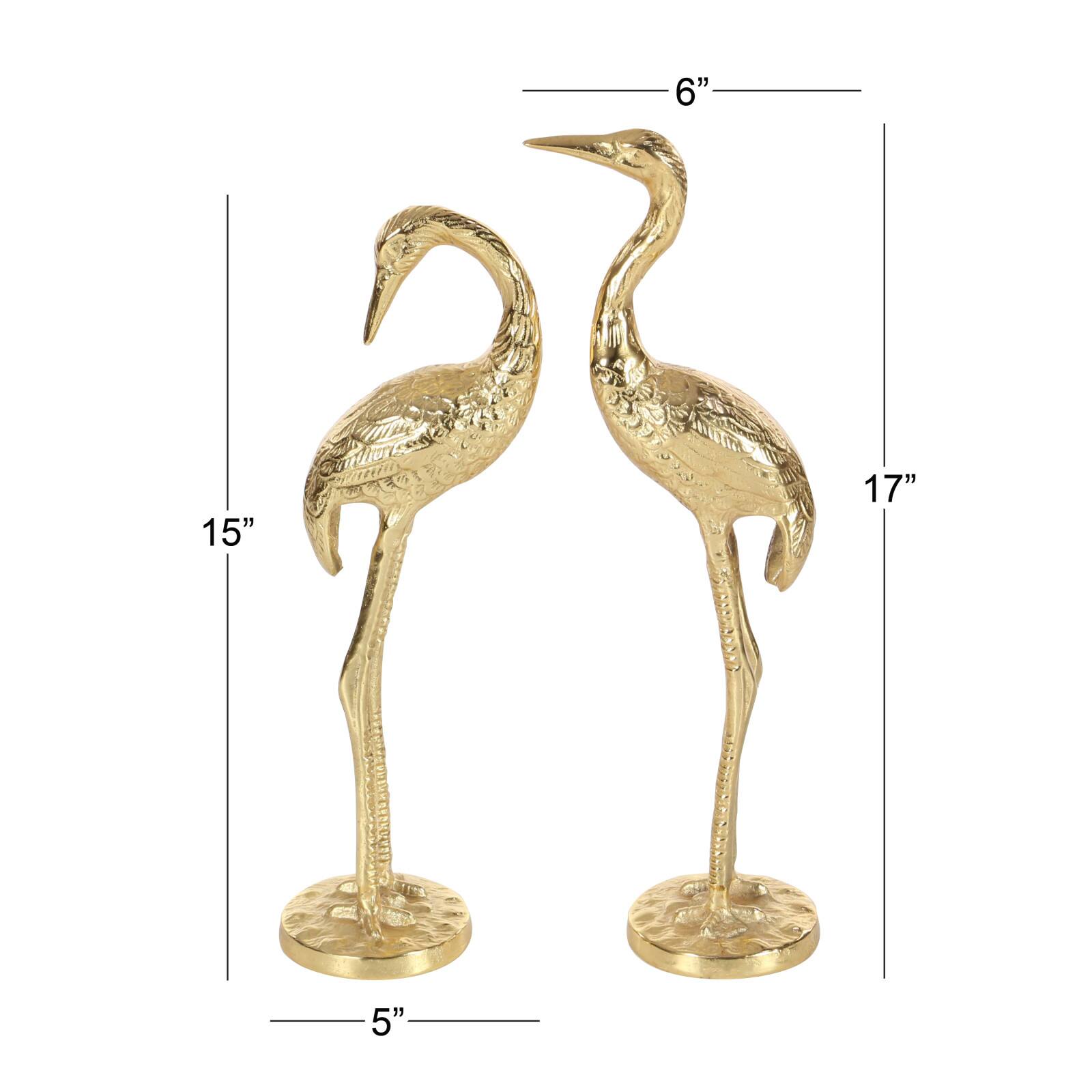 Gold Aluminum Crane Sculpture Set