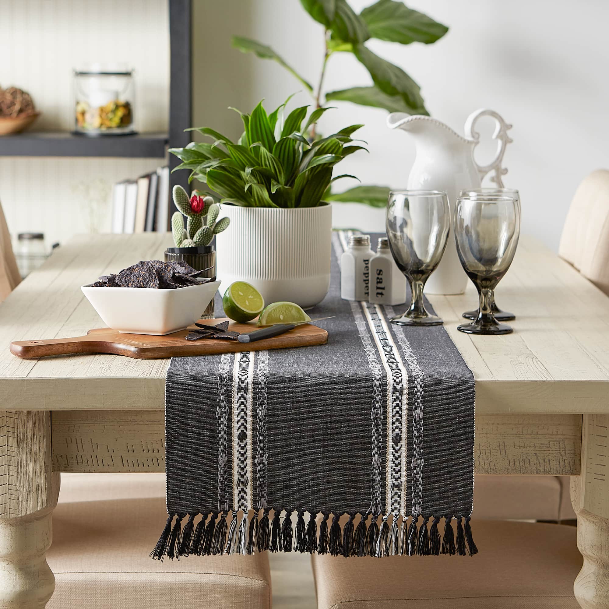 DII® 108" Dobby Striped Fringe Ribbed Table Runner