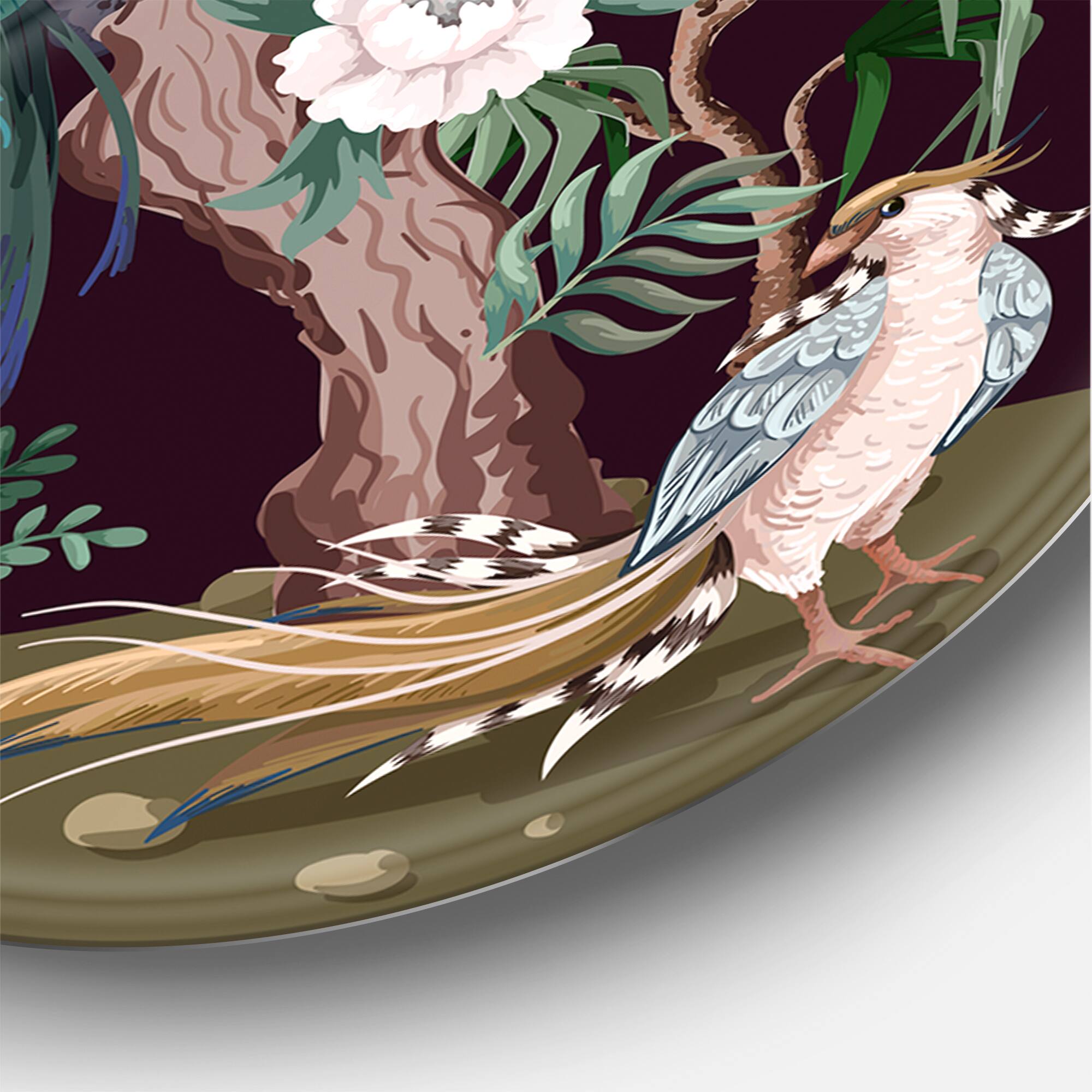 Designart - Chinoiserie With Birds and Peonies V - Traditional Metal Circle Wall Art