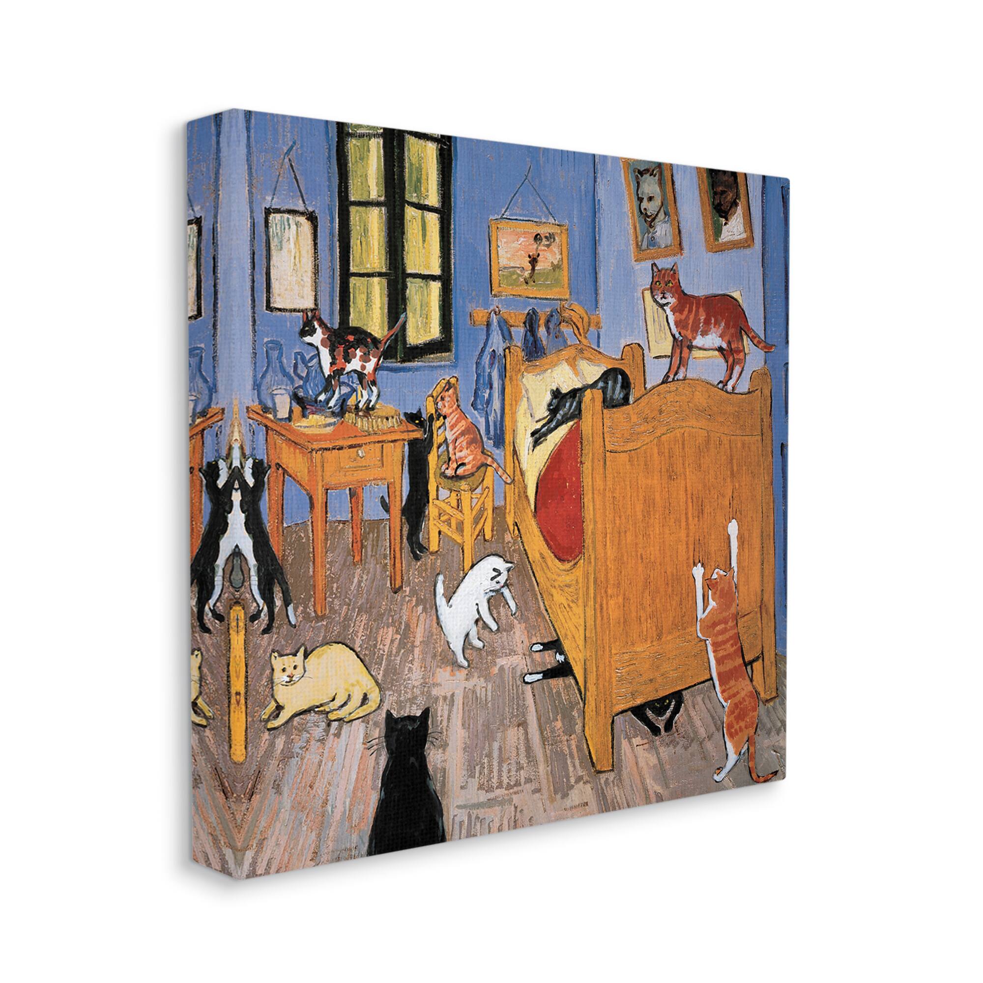Stupell Industries Cats in The Bedroom Classic Painting Parody Canvas Wall Art