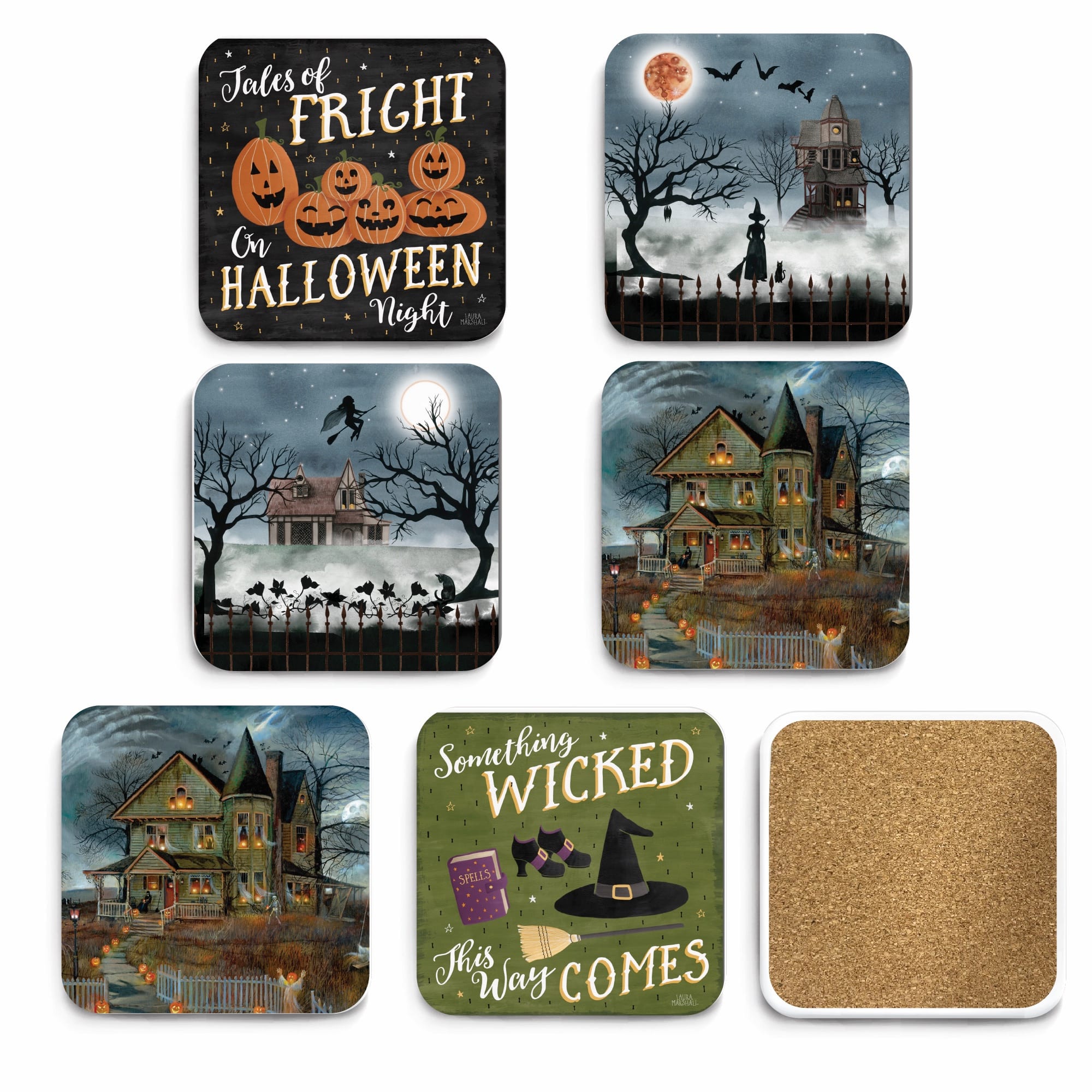 Courtside Market® 4" x 4" Spooky Square Ceramic Coasters Set