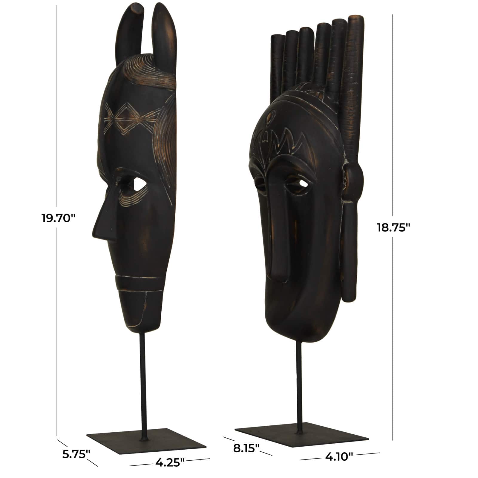 Black Polystone Handmade Carved Mask Sculpture Set