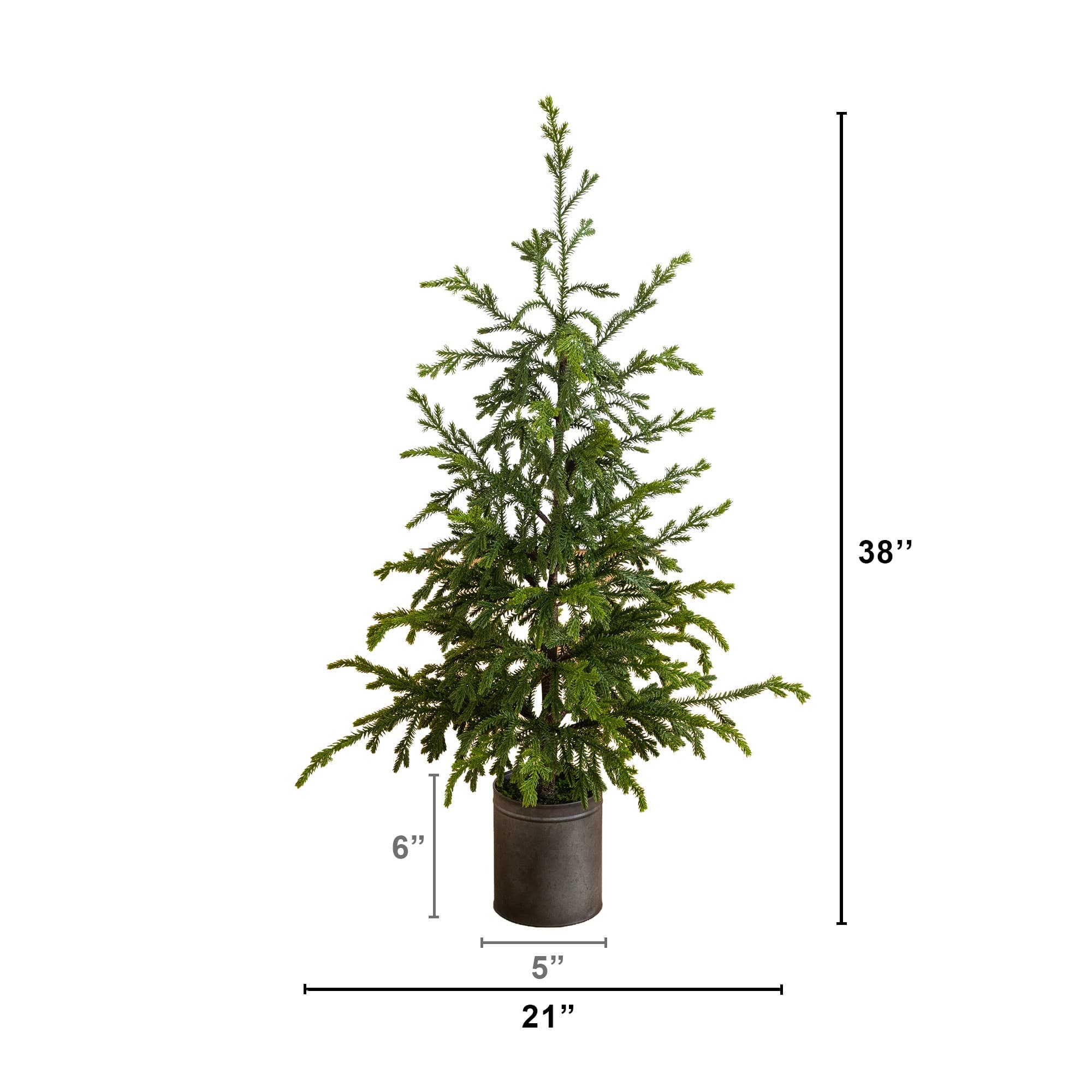 Nearly Natural 38" Unlit Artificial Real Touch Natural Look Norfolk Island Pine in Tin Planter