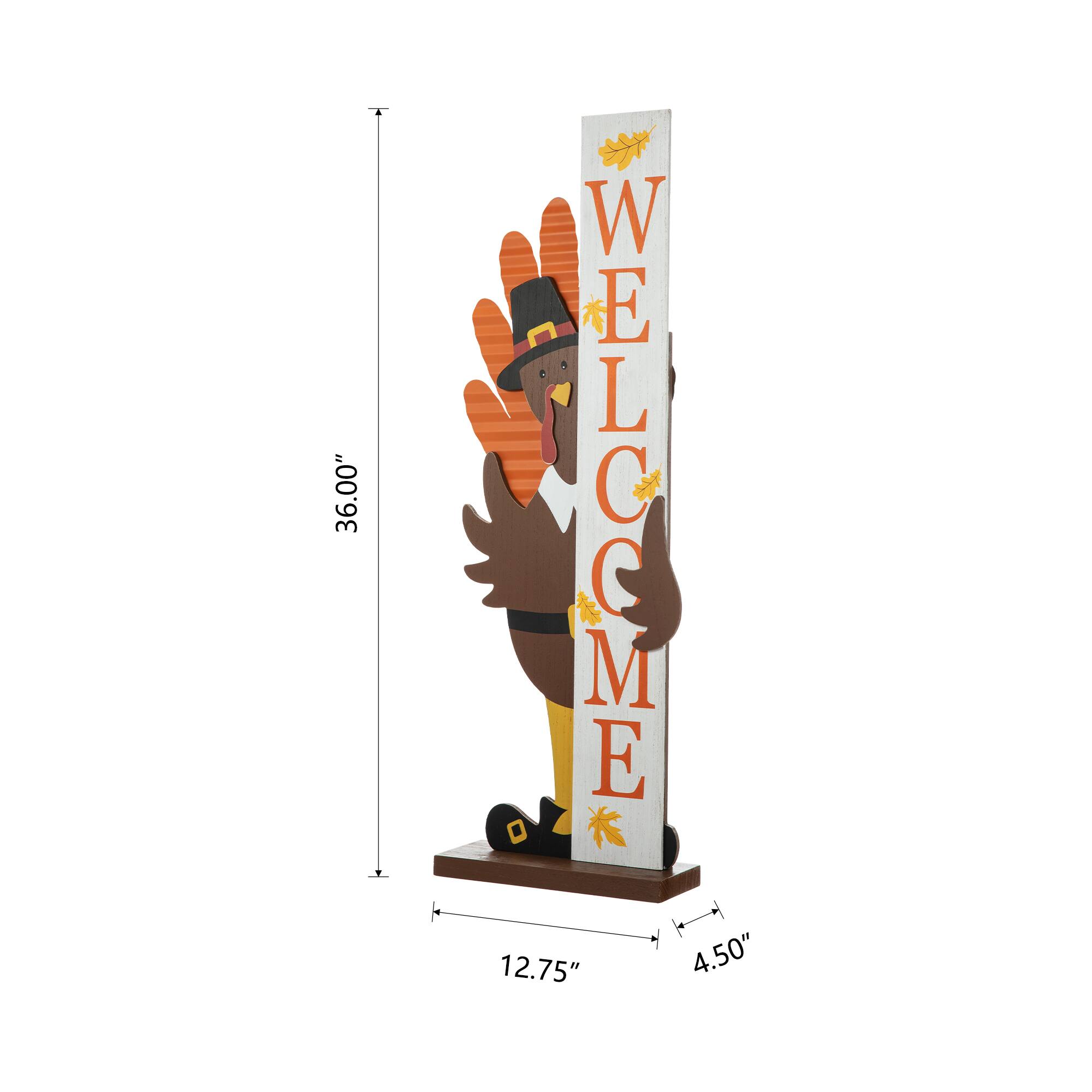 Glitzhome® 36" Thanksgiving Wooden Turkey Welcome Porch Décor